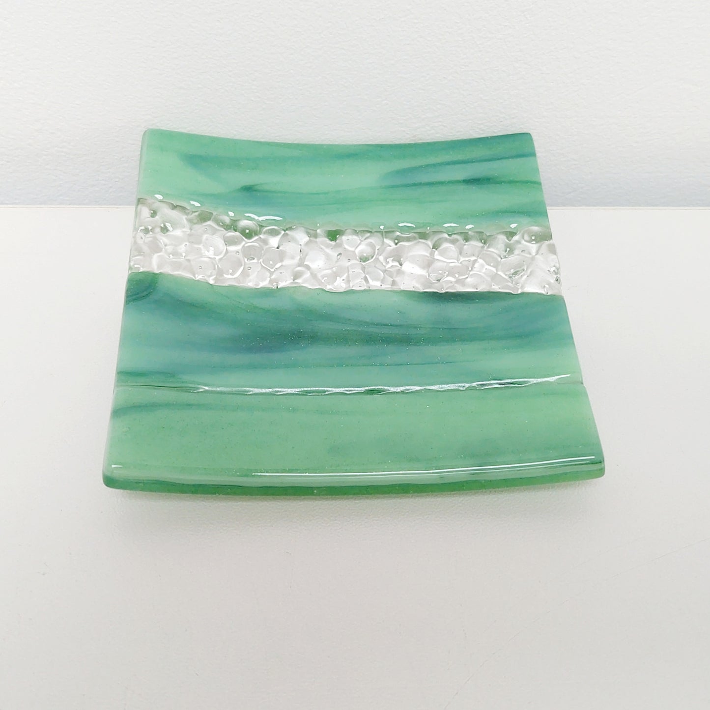 Spring in Grizedale Decorative Dish, Small Handmade Textured Green Glass Tray
