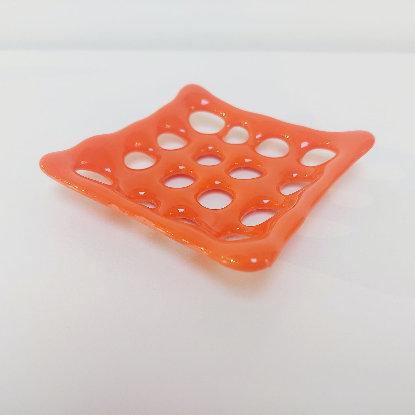 Orange Glass Soap Dish with Holes