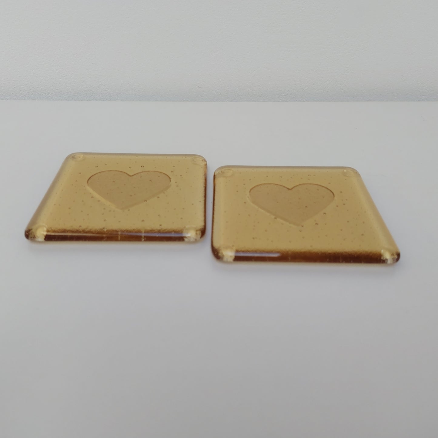 Handmade Amber Glass Heart Coaster
