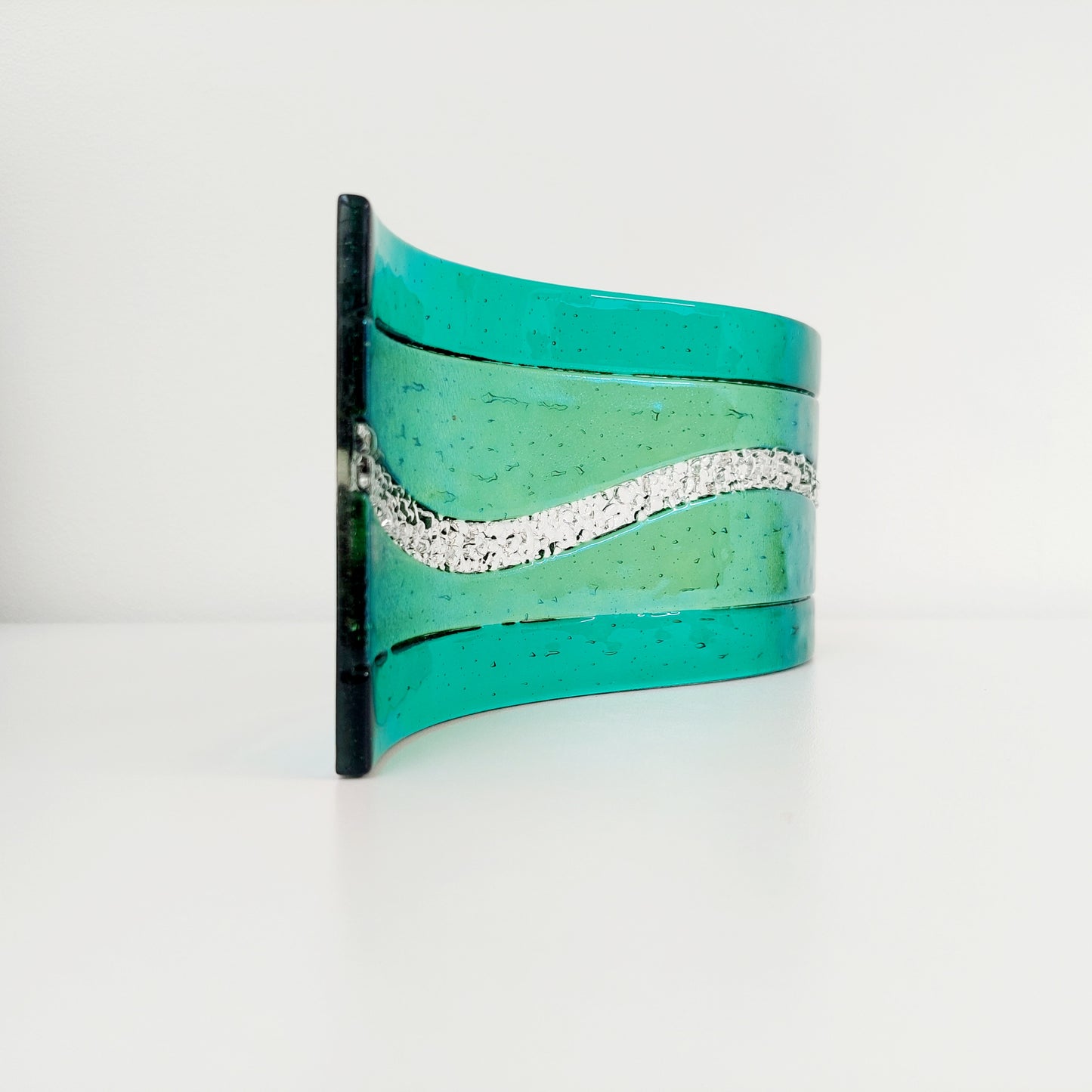 Emerald & Iridescent Light Green Glass Art Wave