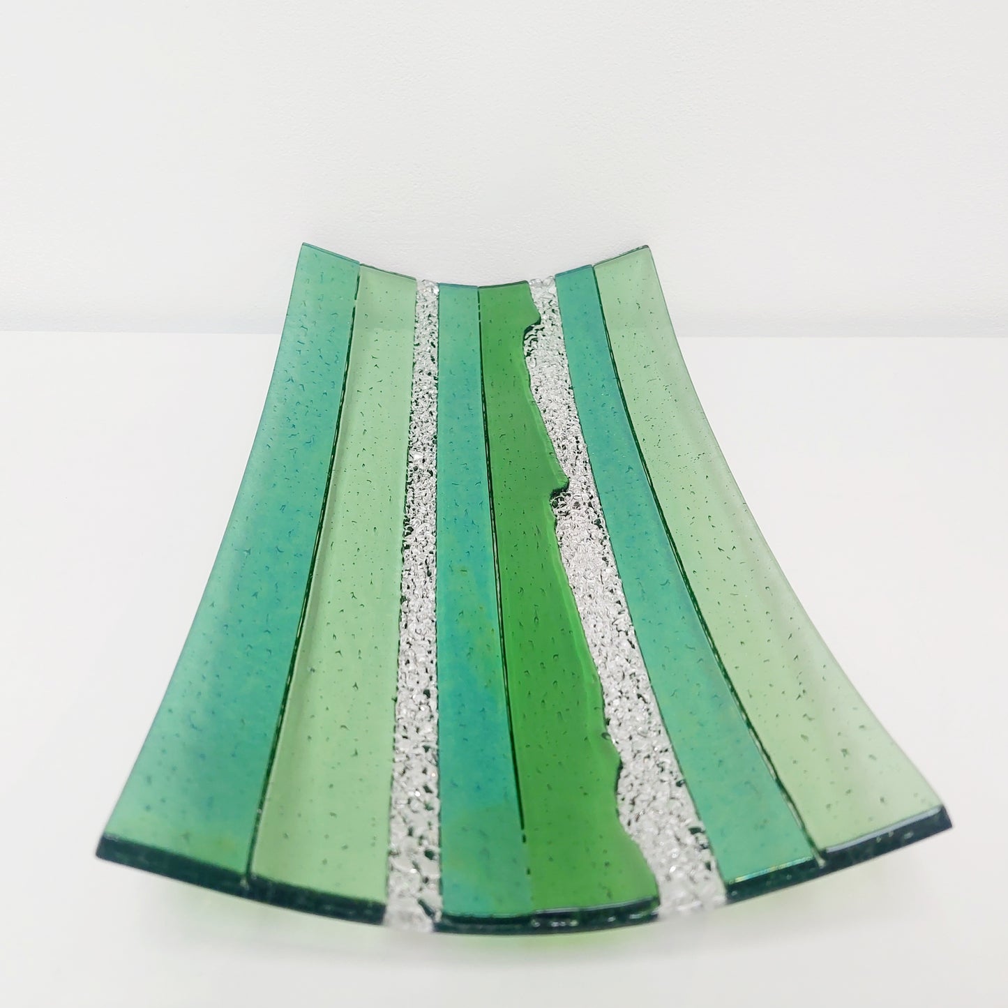 Large Textured Green Glass Art Plate, Table Centrepiece