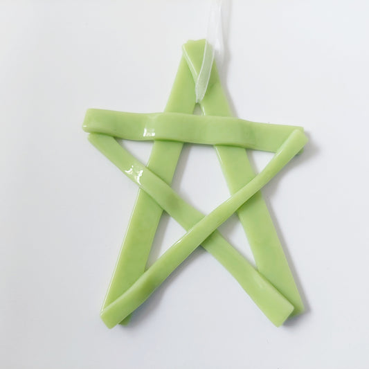 Lime Kiln Formed Glass Star, Green Christmas Tree Ornament