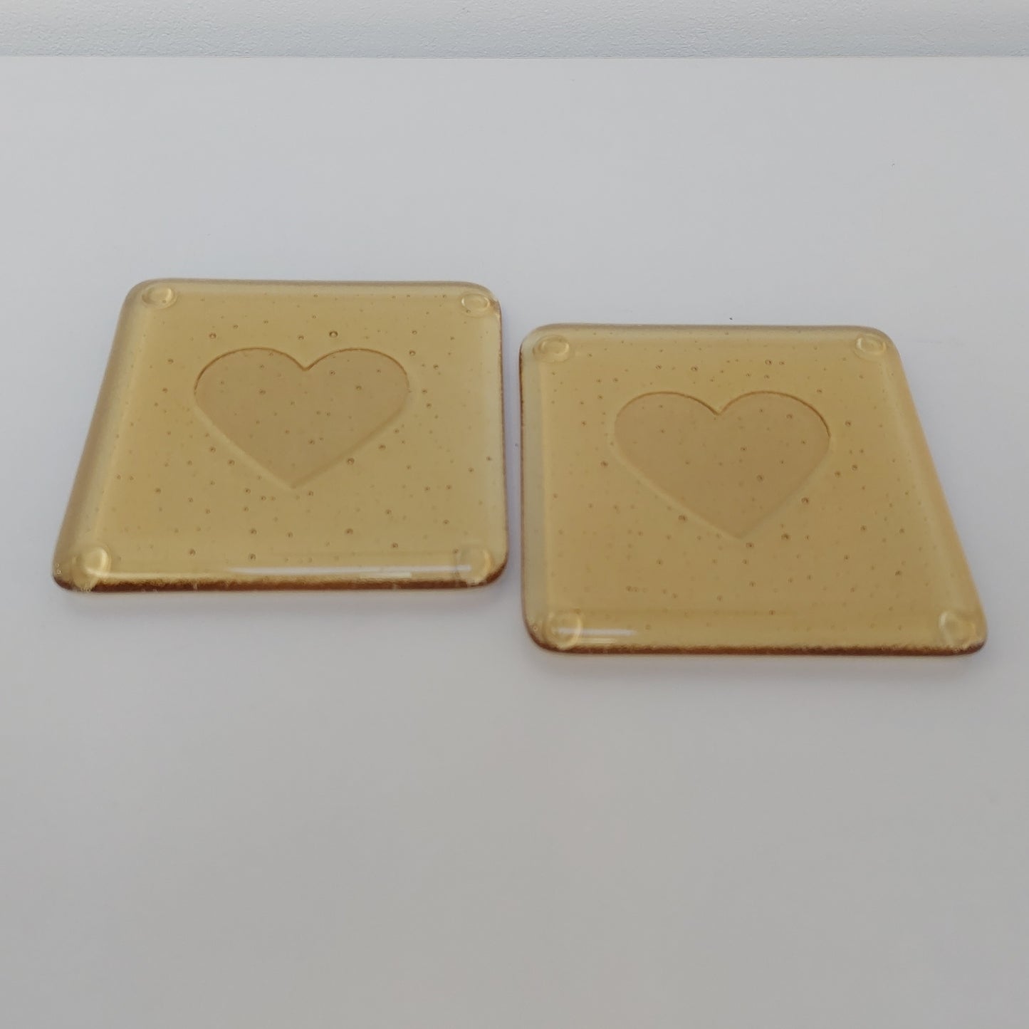 Handmade Amber Glass Heart Coaster