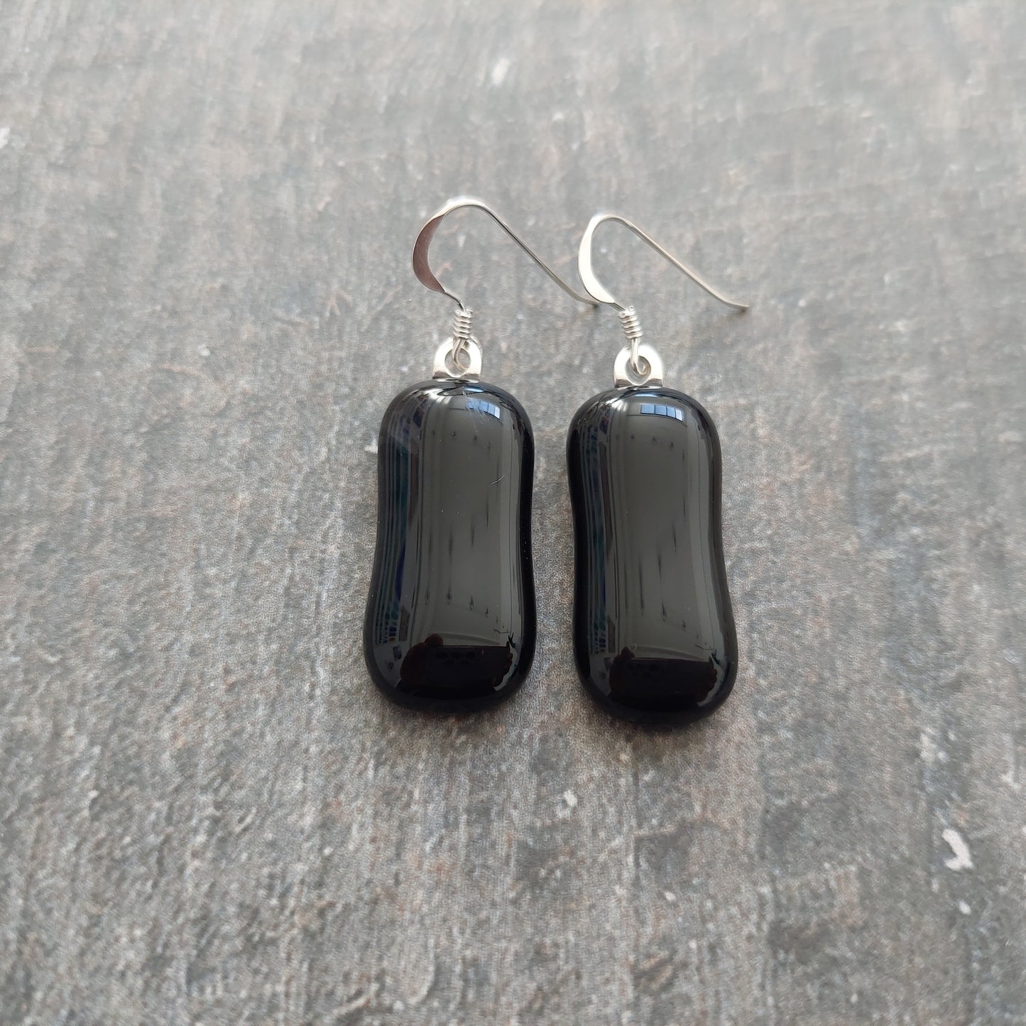 Black Fused Glass Drop Earrings