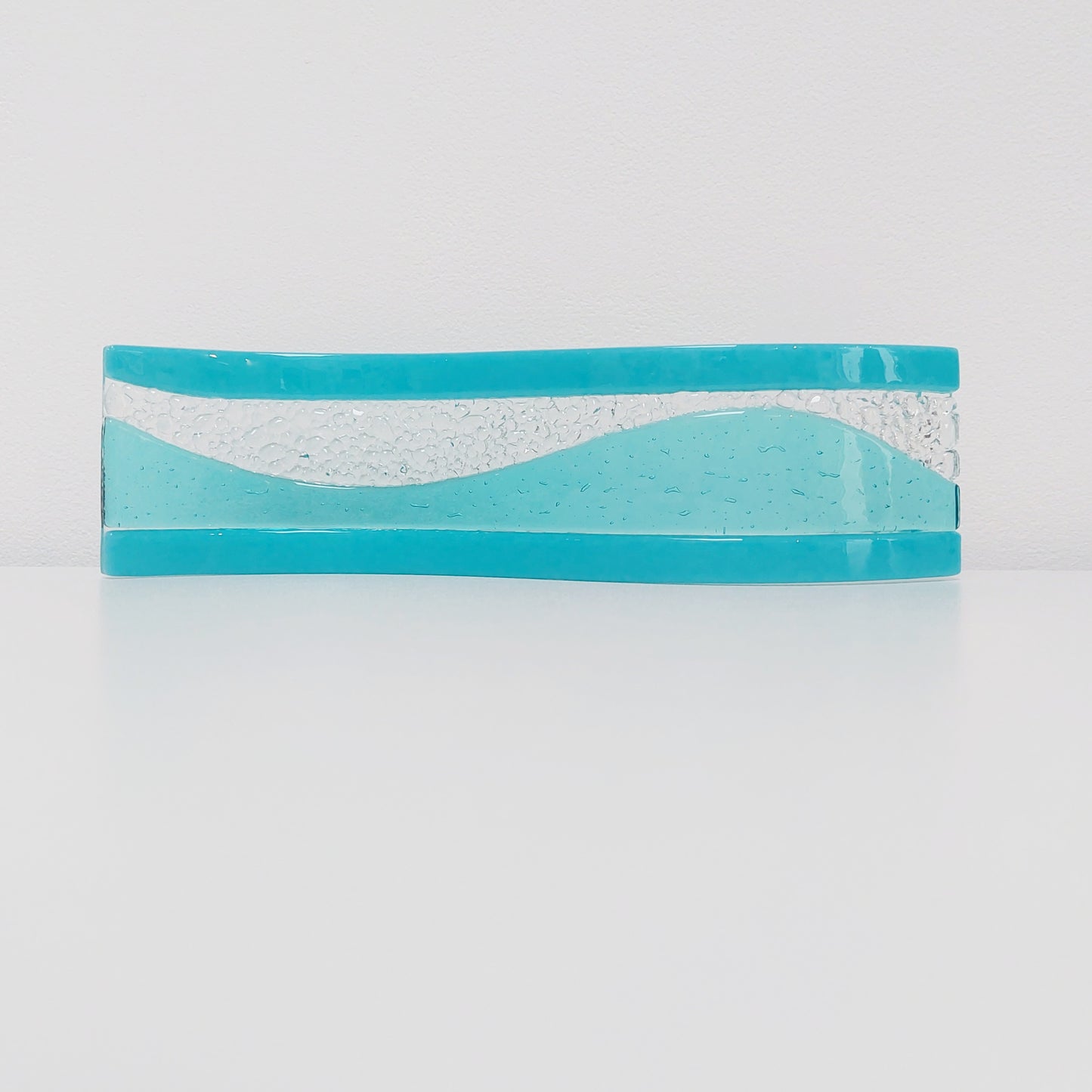 Aqua & Turquoise Glass Art Wave Ornament