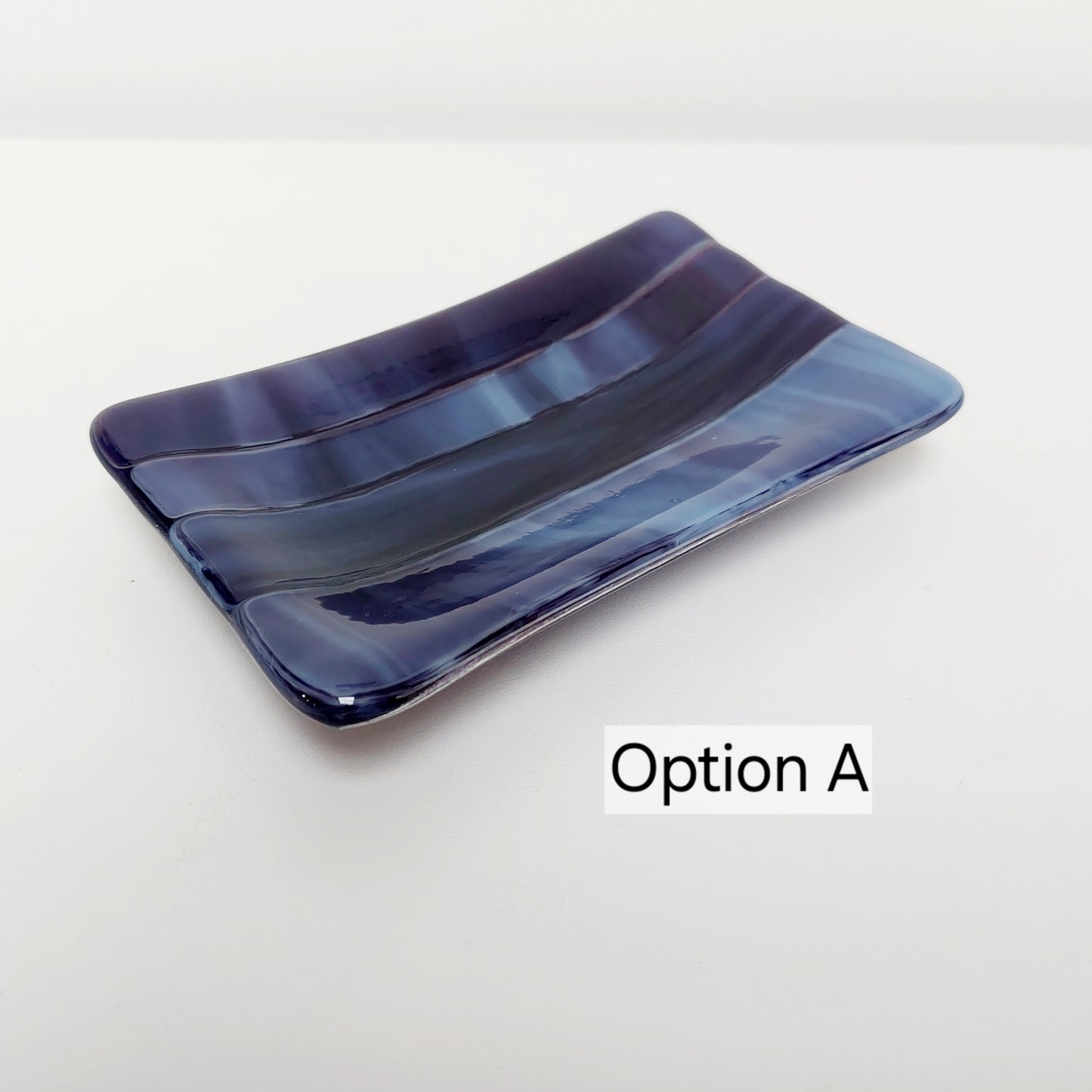 Midnight Glass Art Dish, Handmade Royal Purple and Lilac Fused Glass Soap Tray