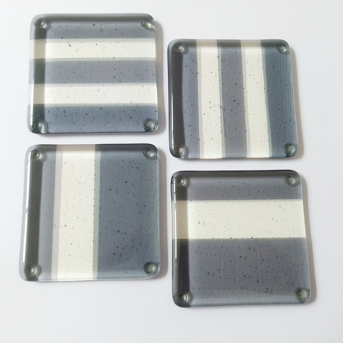Set of 2 Handmade Grey & Pale Yellow Glass Coasters