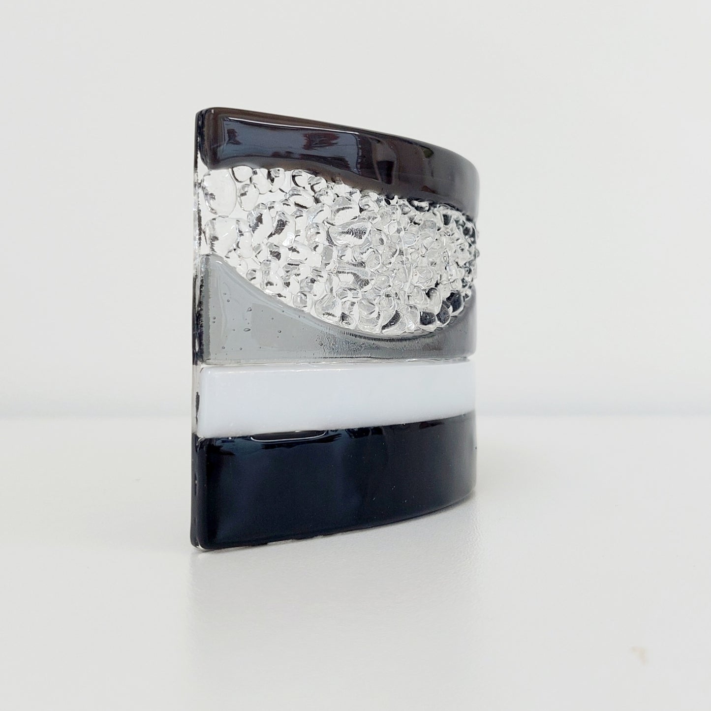 Monochrome Glass Art Curve | Handcrafted Black, Grey and White Ornament
