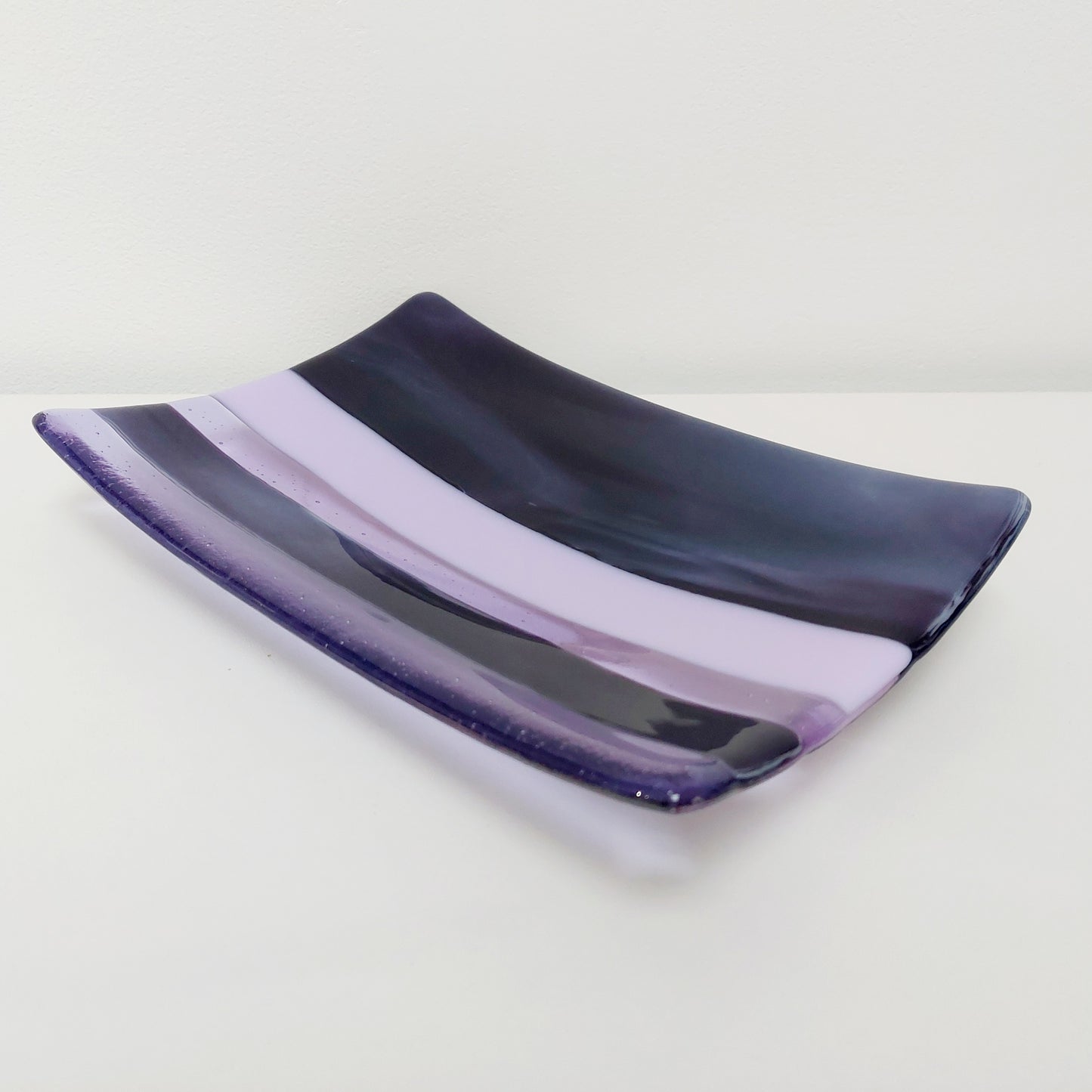 Midnight Glass Art Plate, Handmade Lilac and Purple Decorative Tray