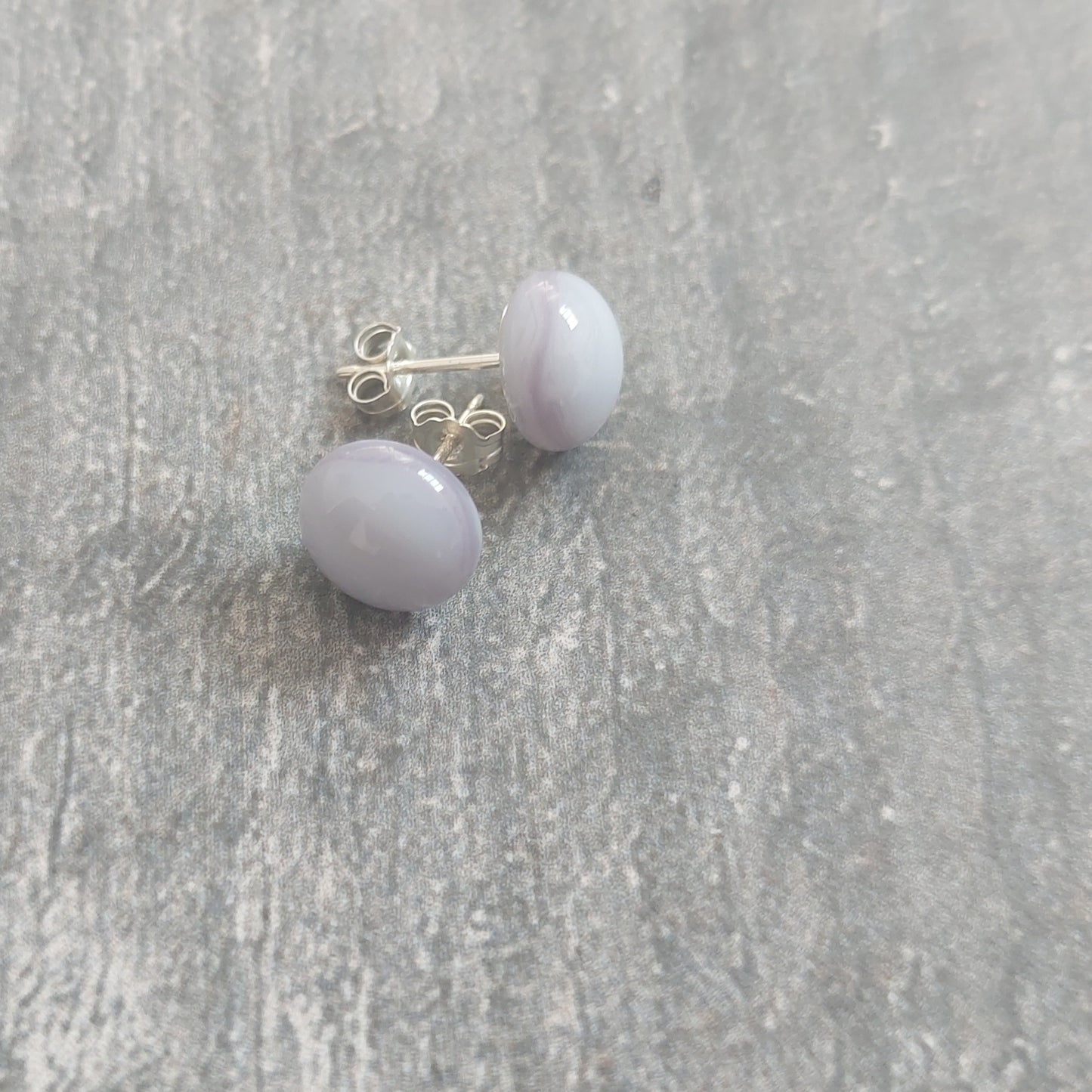 Pale Lavender Glass Art Studs, Small Handcrafted Light Purple Fused Glass Stud Earrings with Sterling Silver Posts and Butterflies