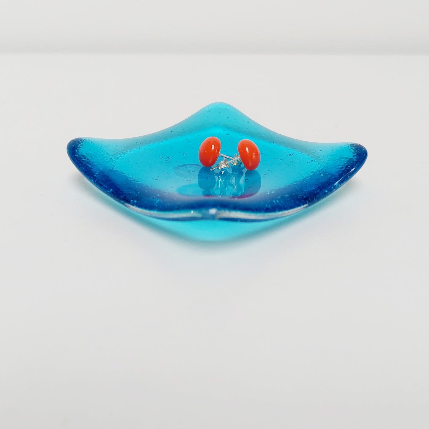 Turquoise Glass Heart Ring Dish, Small Handmade Fused Glass Trinket Dish