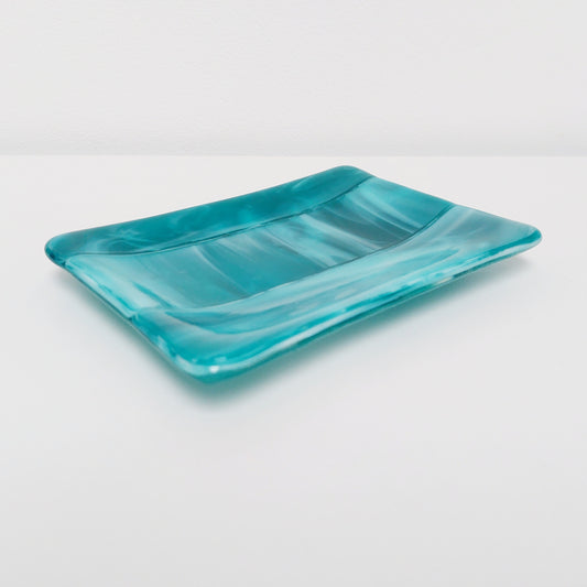 Teal Fused Glass Trinket Dish or Soap Tray: 10 x 14 cm