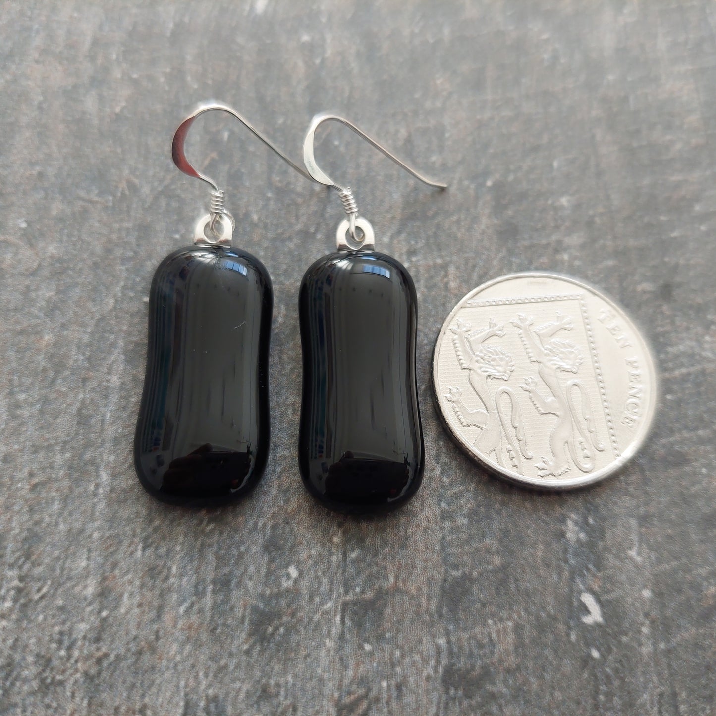Black Fused Glass Drop Earrings