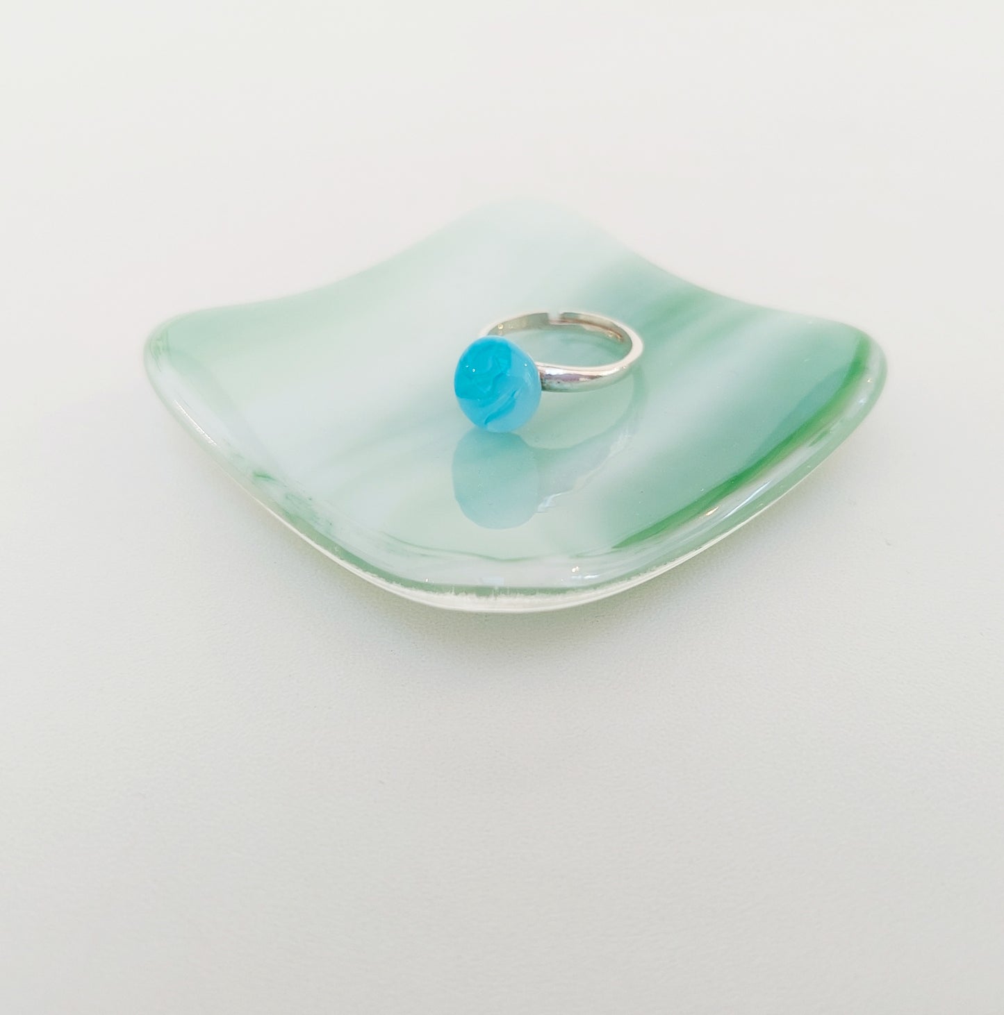 Prelude to Spring Ring Bowl, Small Light Green Glass Art Trinket Dish