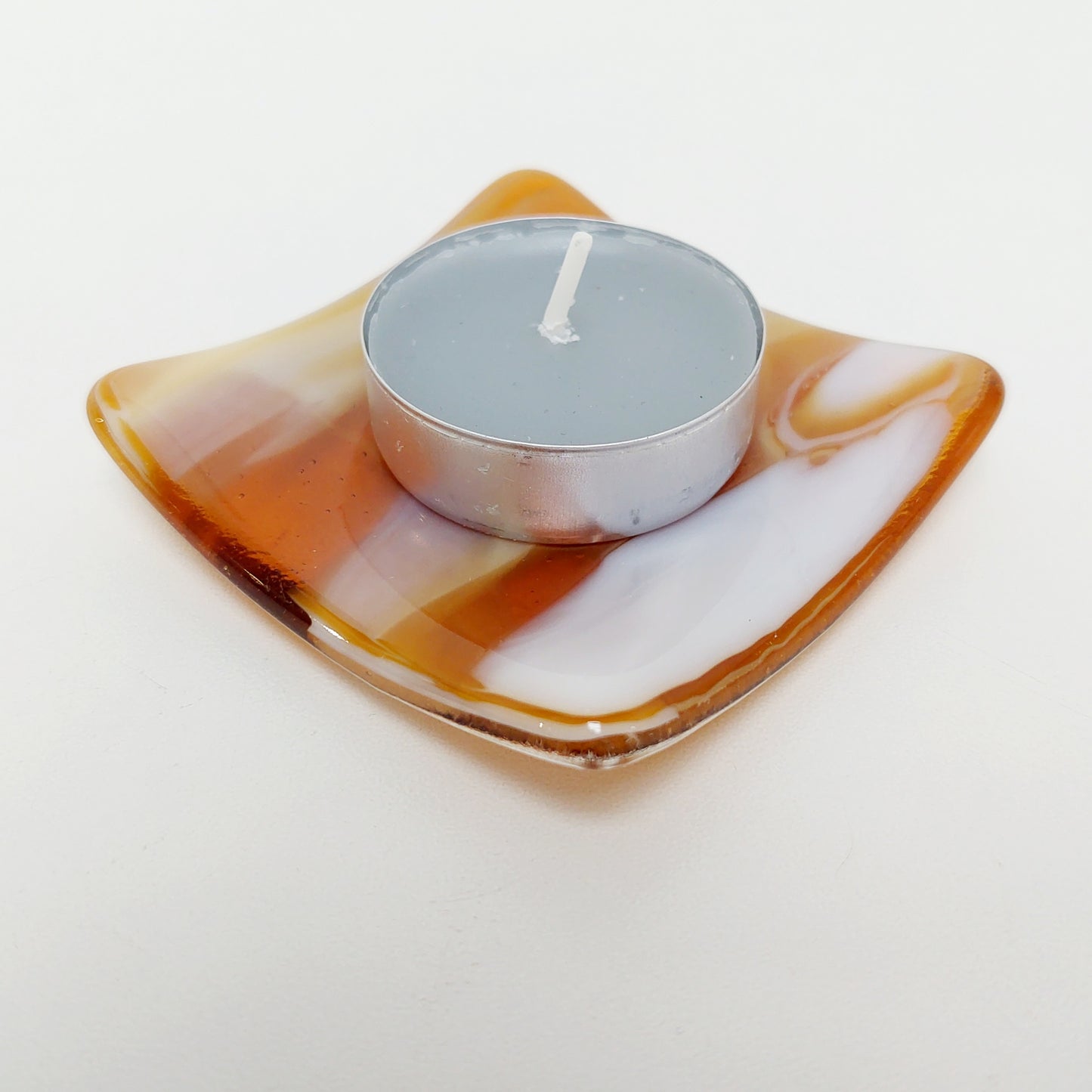 Amber Glass Art Ring Dish, Small Kiln Formed Bedside Table Trinket Dish