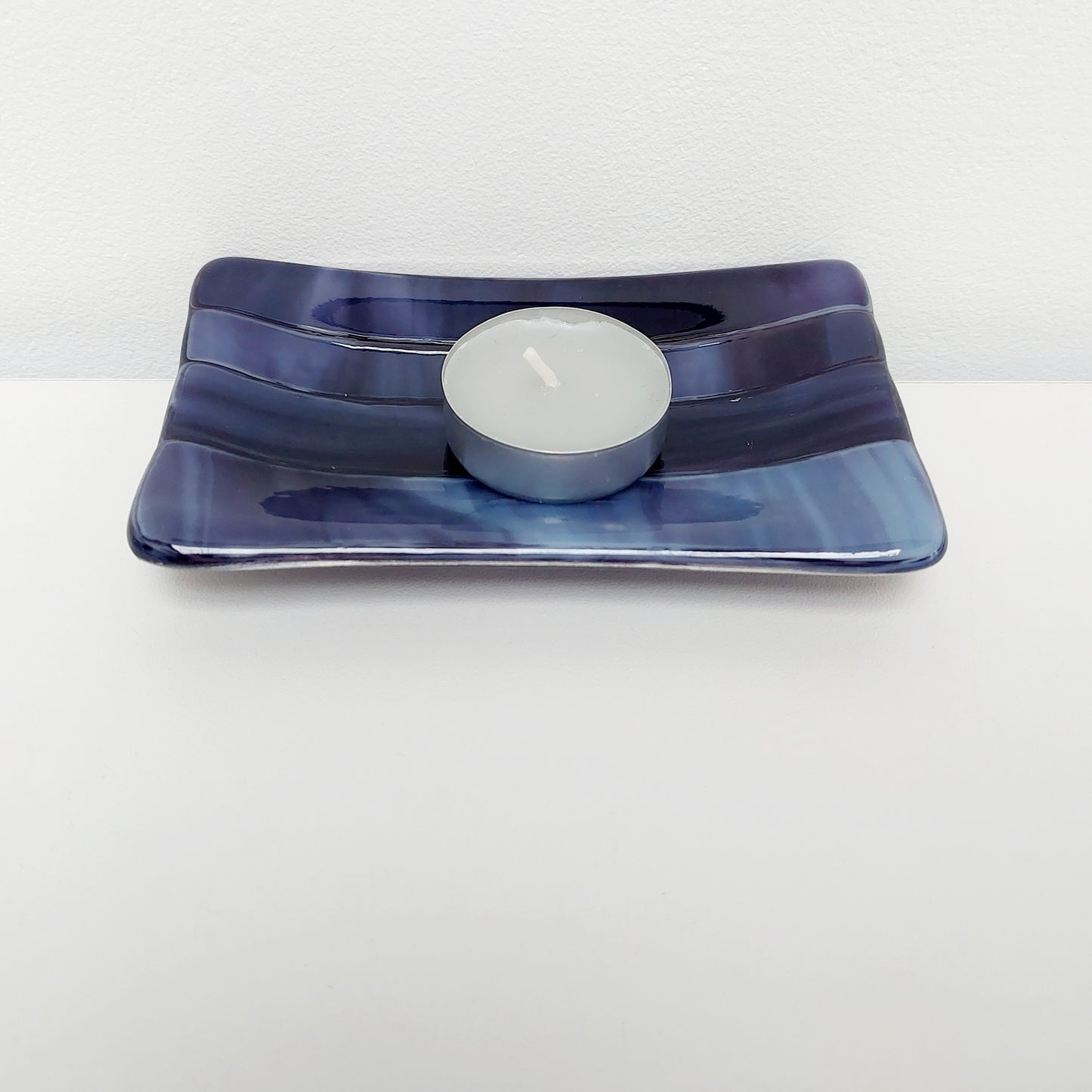 Midnight Glass Art Dish, Handmade Royal Purple and Lilac Fused Glass Soap Tray