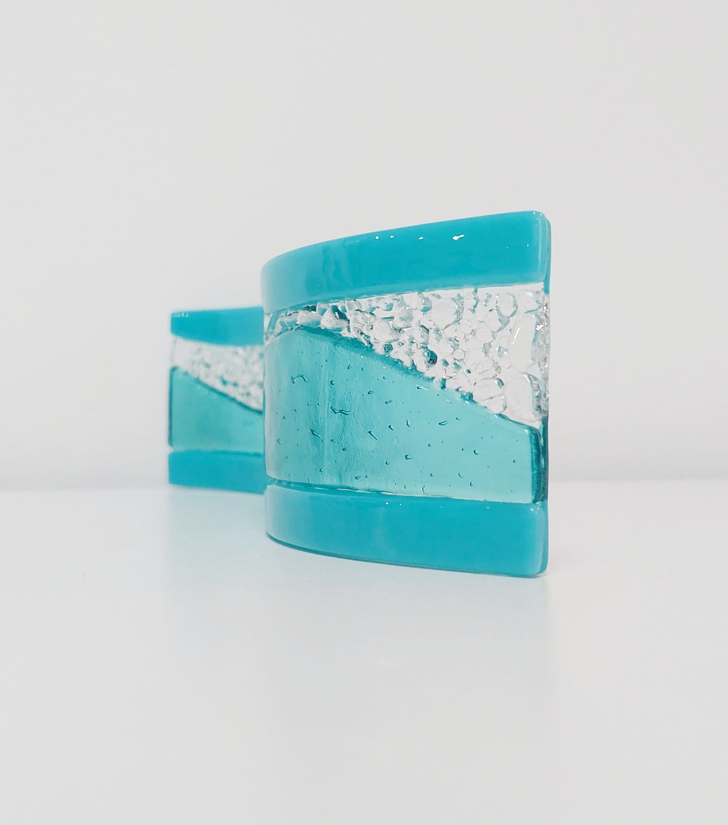 Aqua & Turquoise Glass Art Wave Ornament