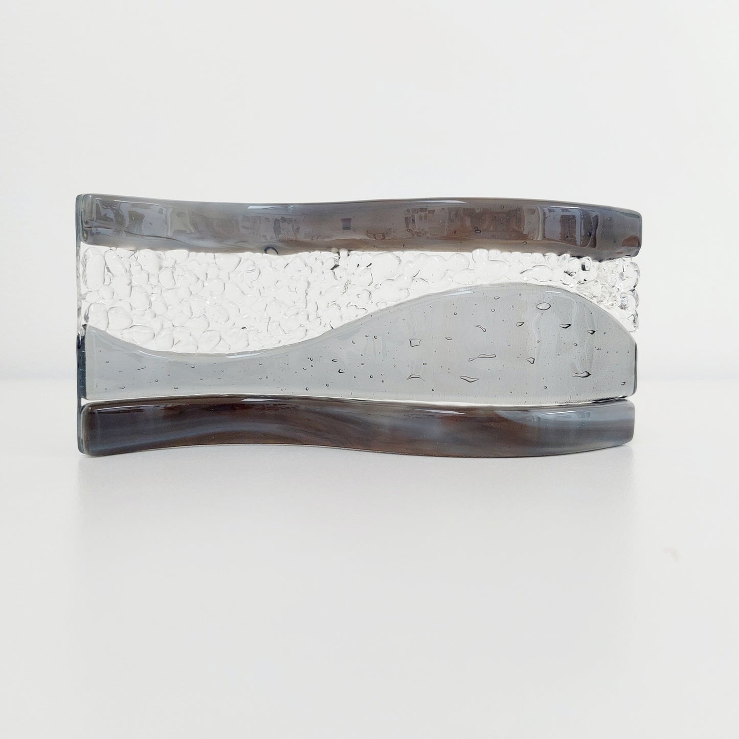 Small Grey Glass Wave Ornament, Monochrome Decor