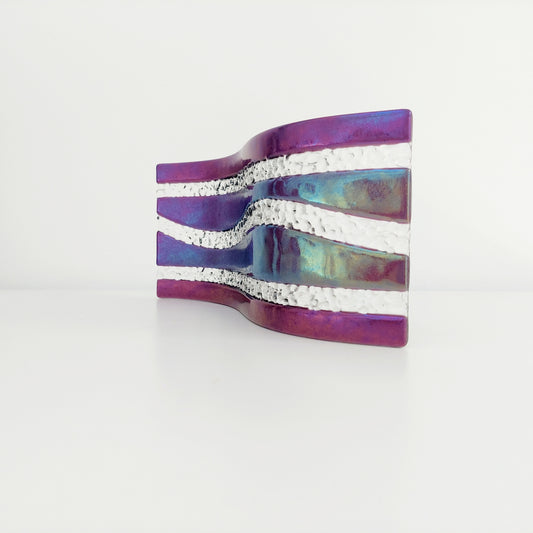 Amethyst Glass Wave Ornament, Handmade Art Glass Sculpture