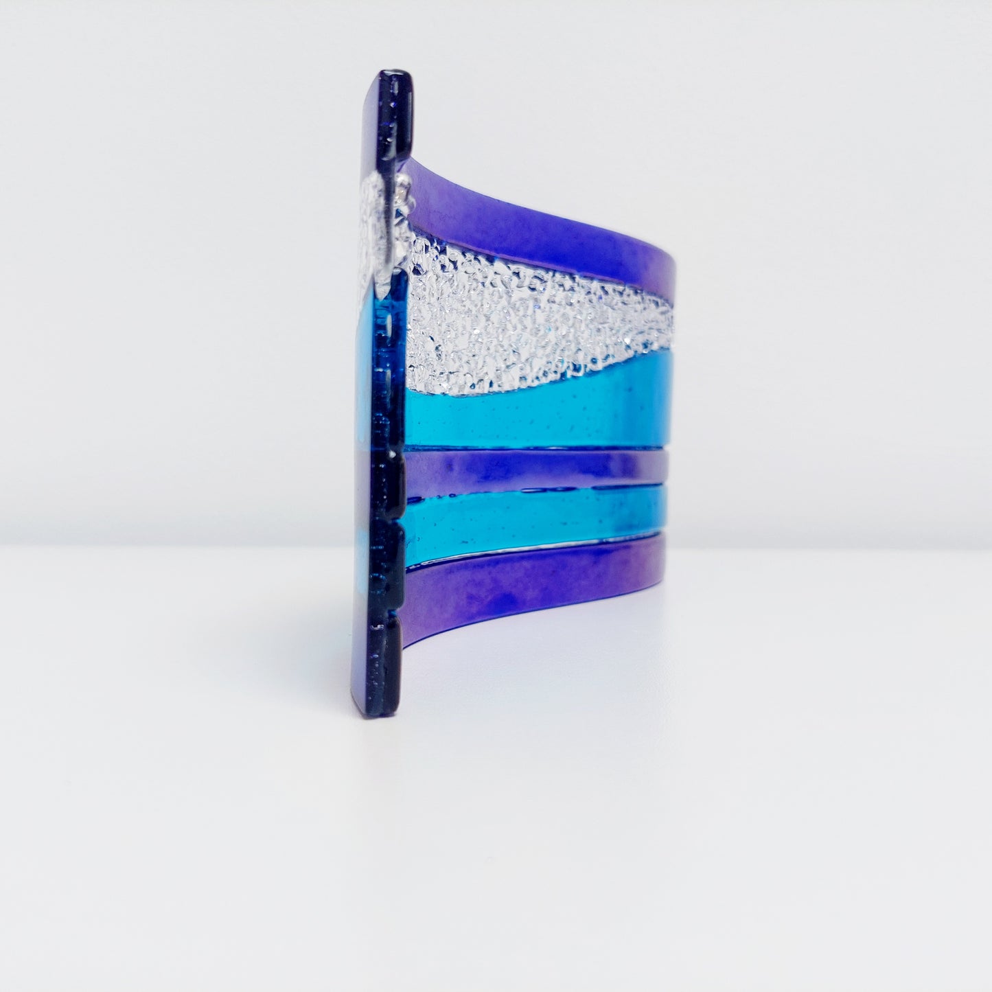 Handcrafted Blue Glass Art Ornament, Lake Windermere Inspired Freestanding Wave | S Curve