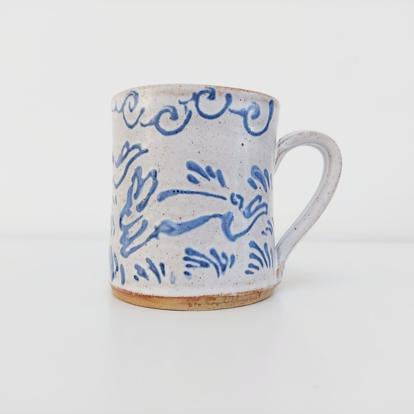 Handcrafted Earthenware Mug – Hans Ullrich | Blue & White Hare Design