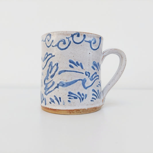 Handcrafted Earthenware Mug – Hans Ullrich | Blue & White Hare Design