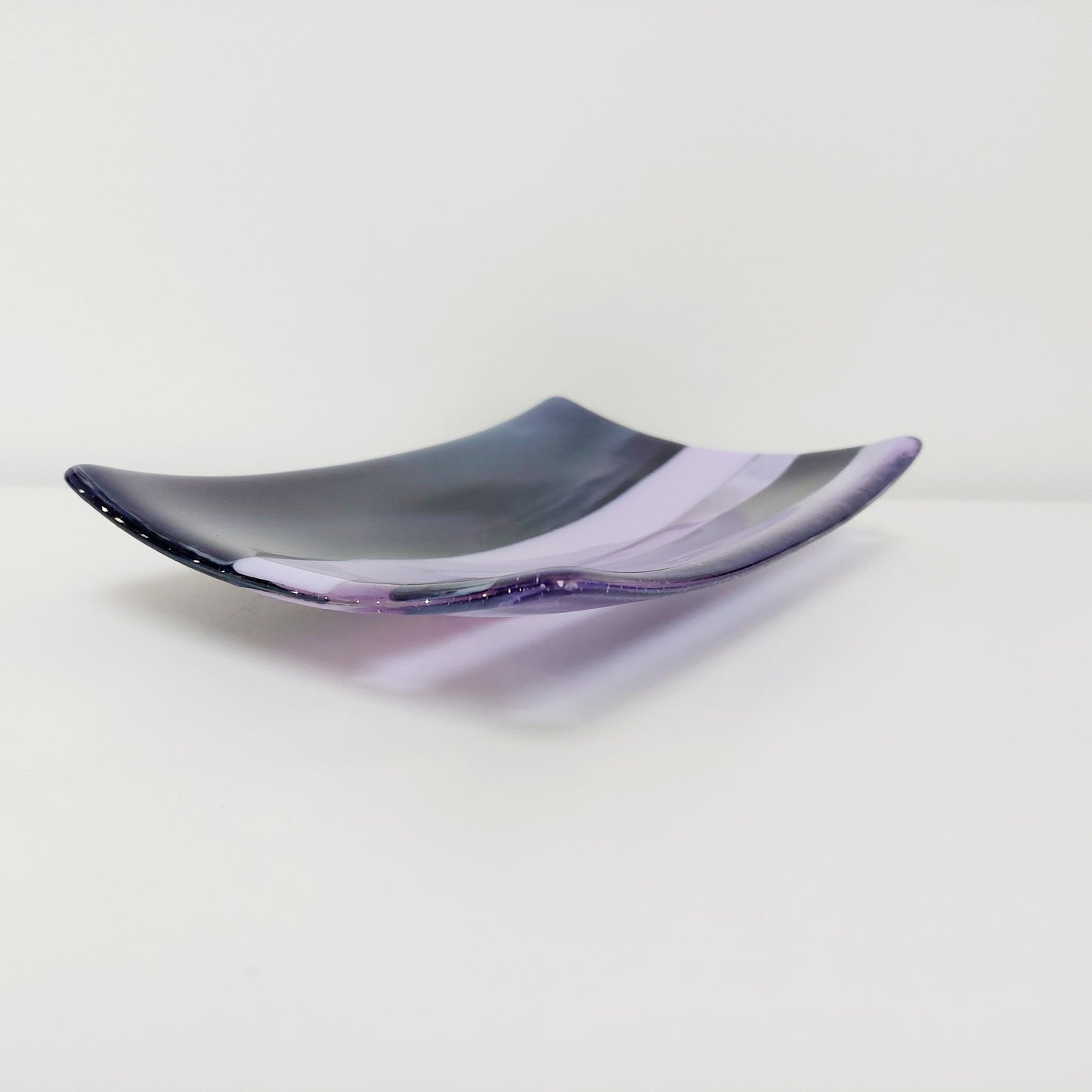 Midnight Glass Art Plate, Handmade Lilac and Purple Decorative Tray