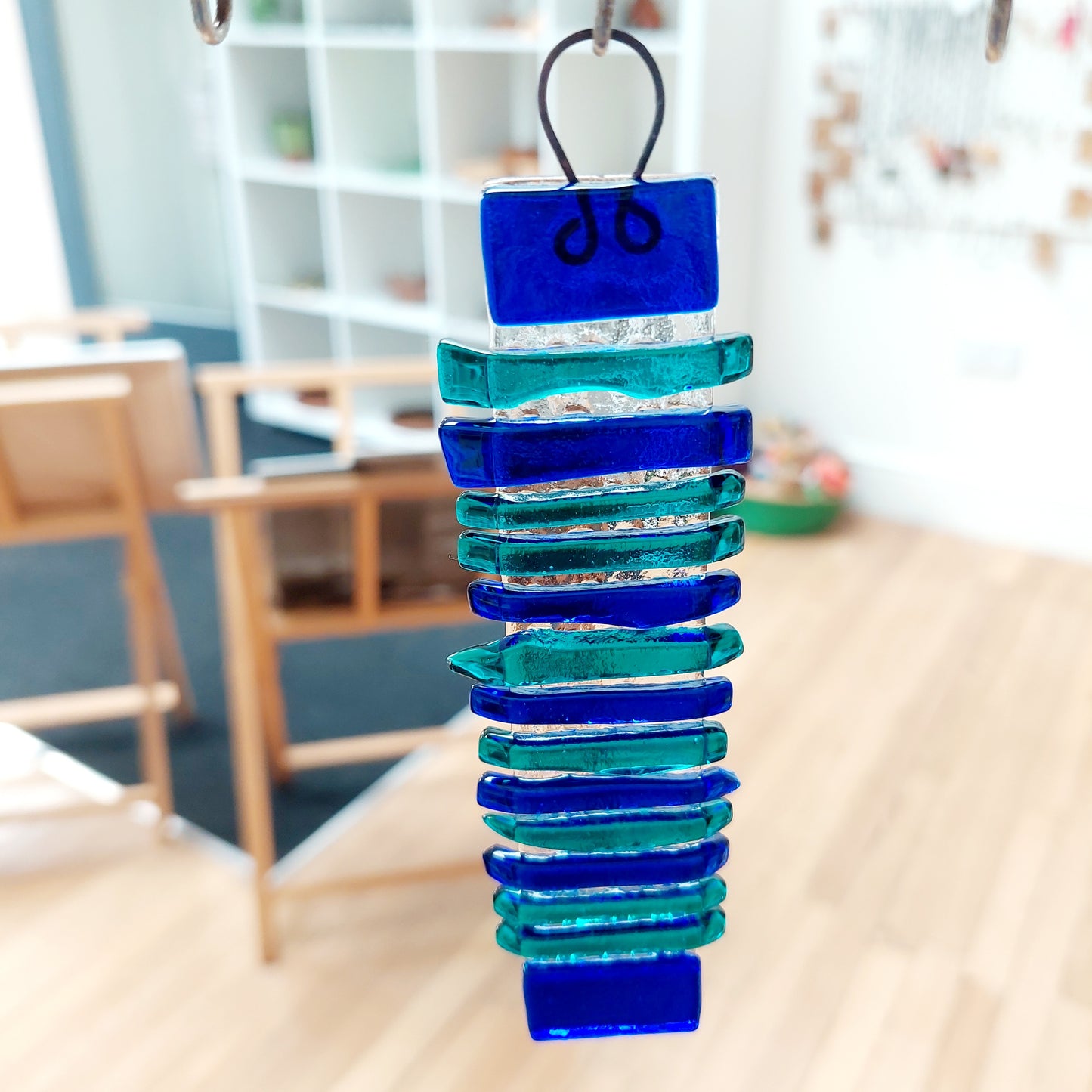 Teal and Blue Glass Suncatcher | Wall Hanging