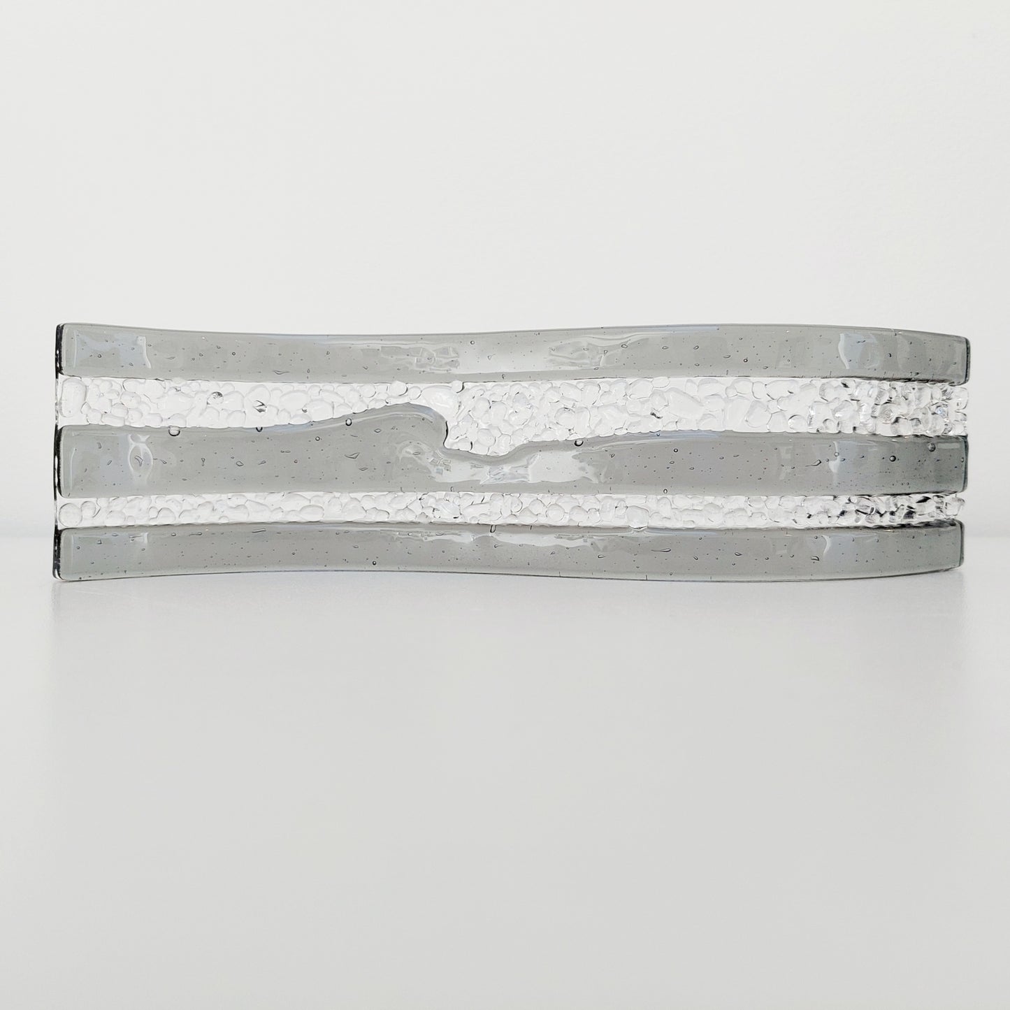 Silver Grey Glass Art Wave Handcrafted in the Lake District, Monochrome Ornament