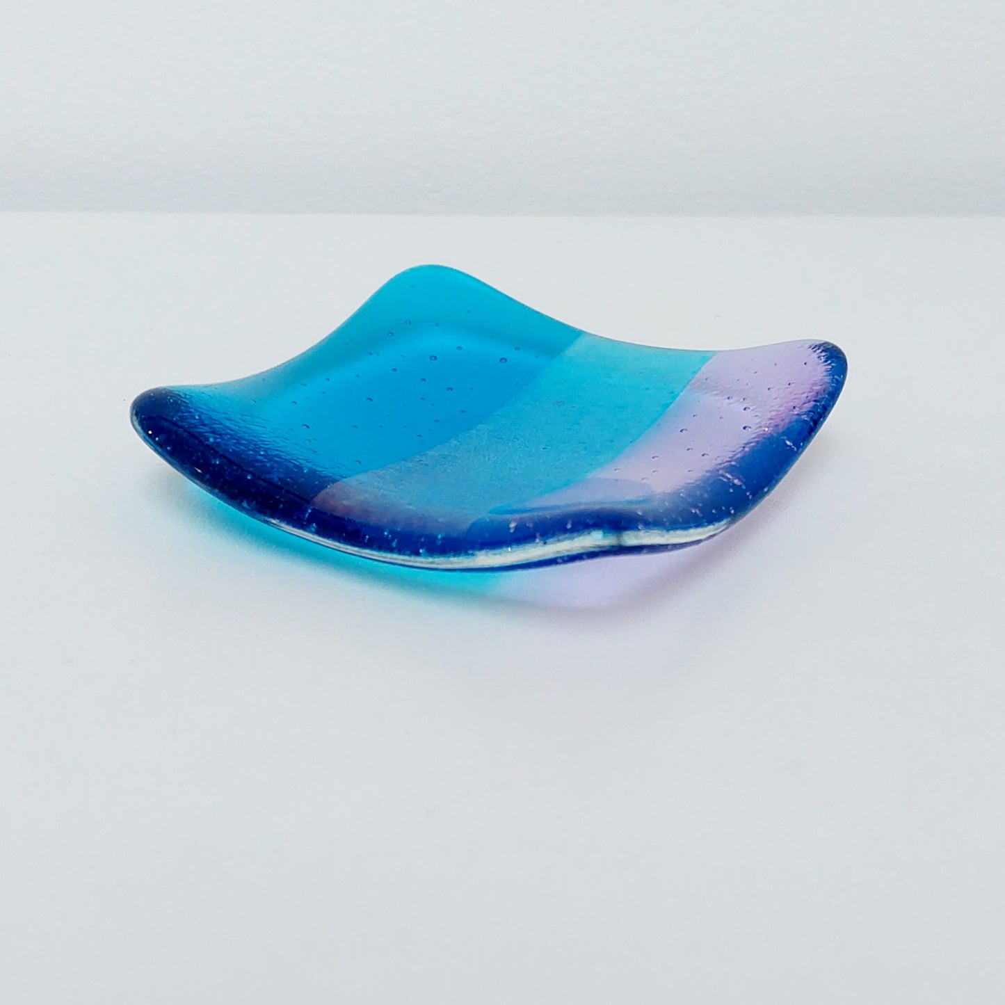 Turquoise & Lilac Glass Ring Dish, Small Bedside Table Trinket Dish