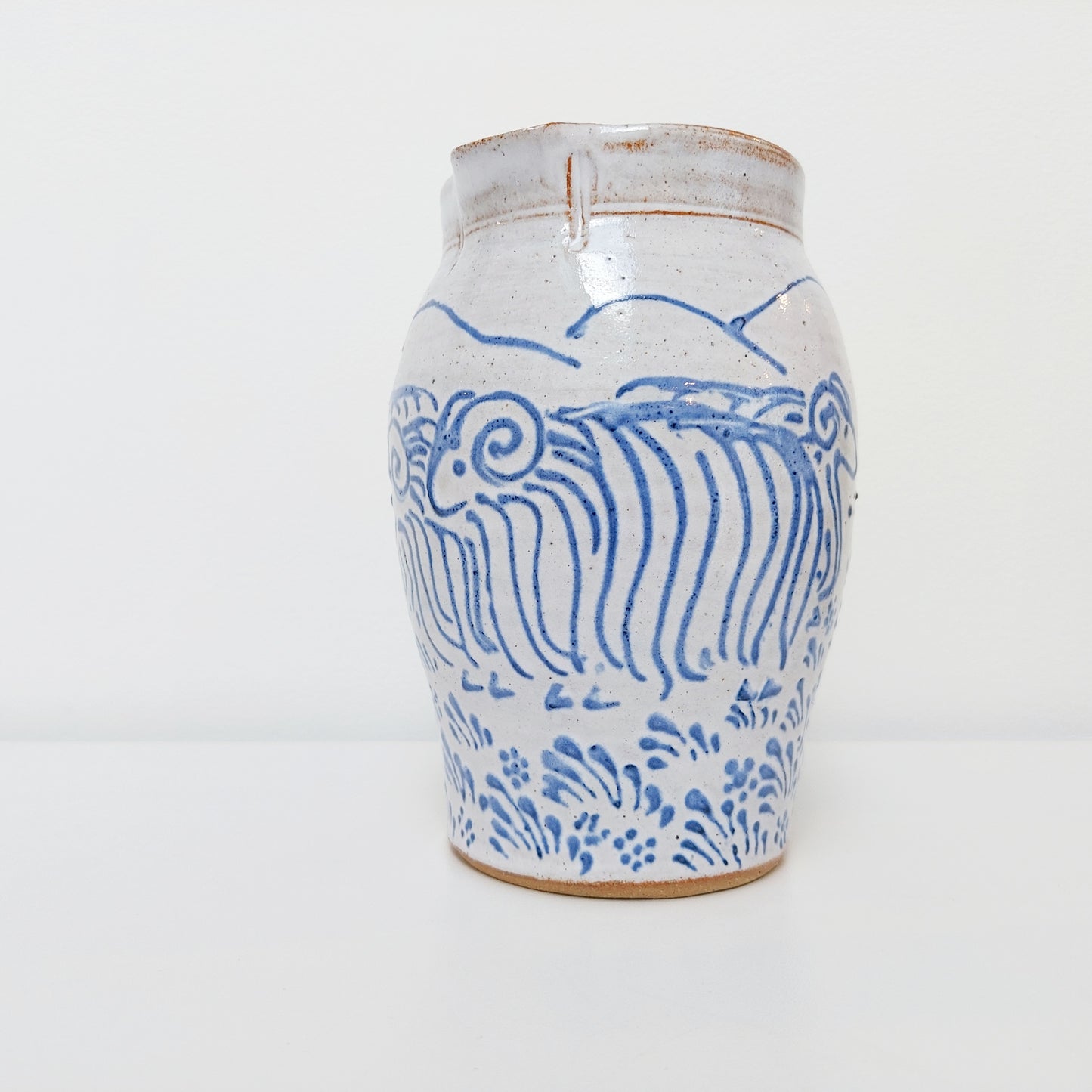 Blue & White Earthenware Jug with a Sheep Motif