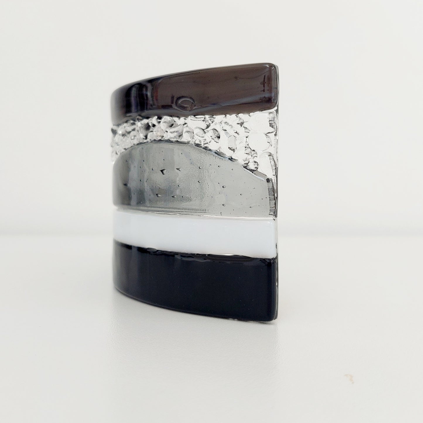 Monochrome Glass Art Curve | Handcrafted Black, Grey and White Ornament