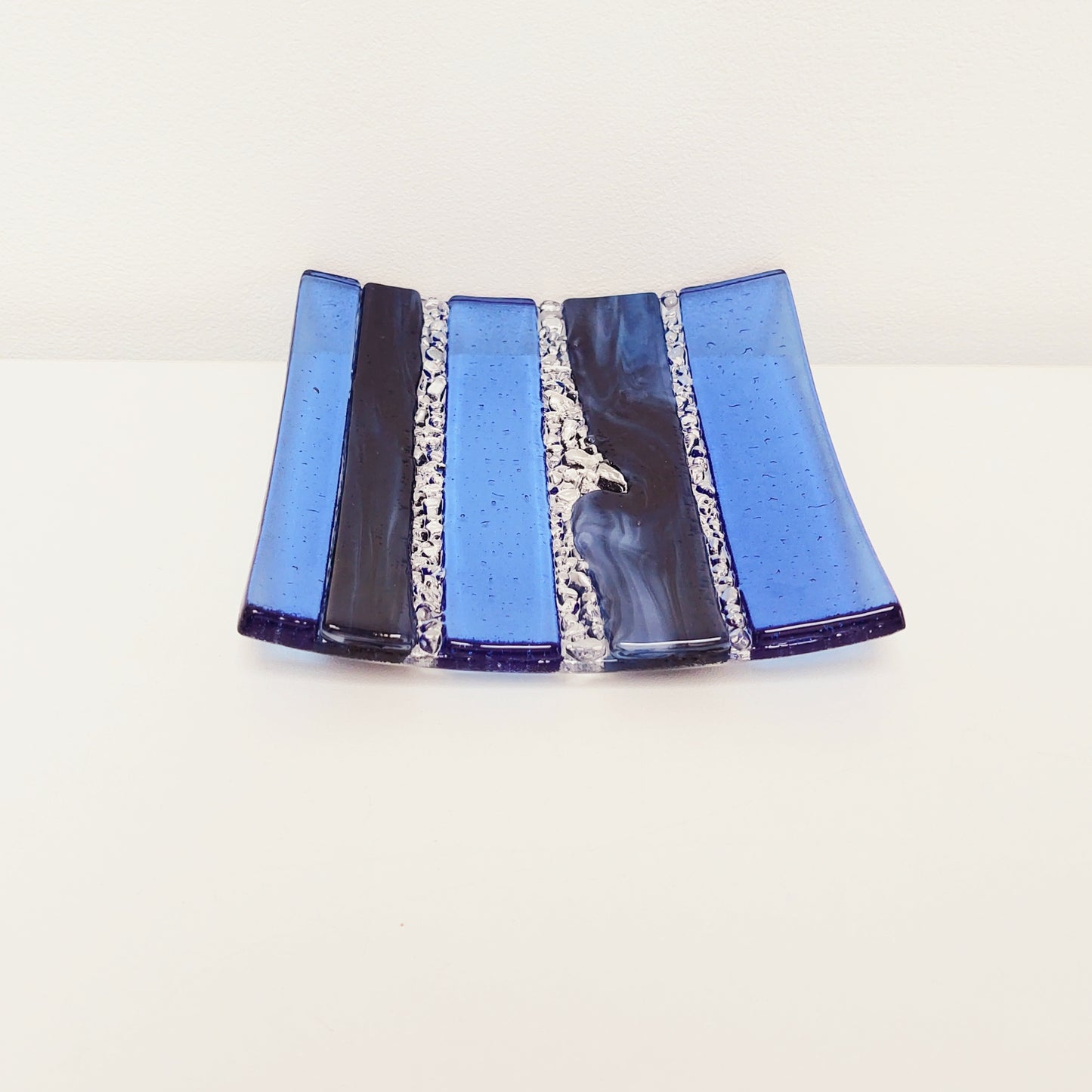 Ulllswater Textured Blue Glass Plate, Small Handmade Decorative Tray