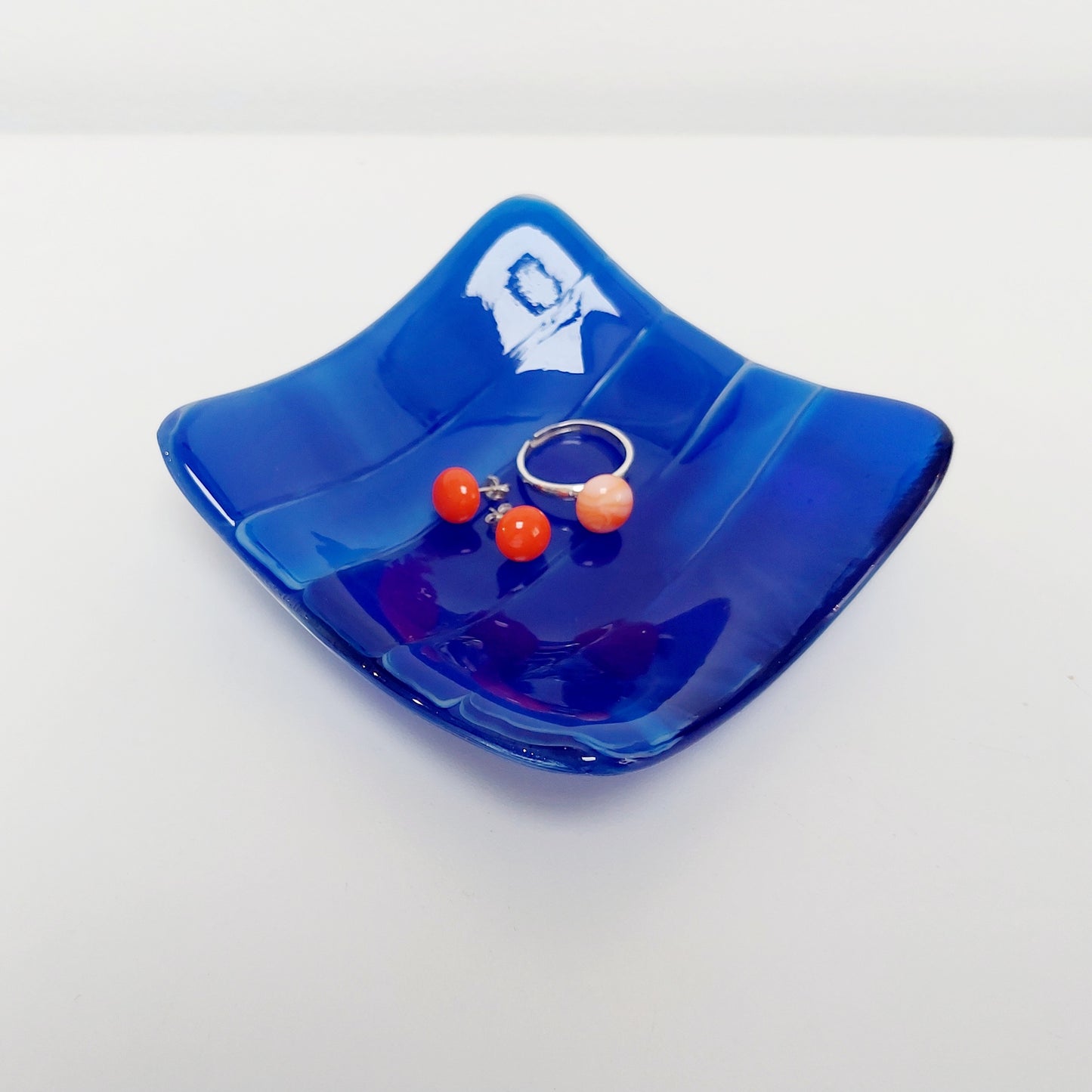 Blue Glass Art Trinket Bowl