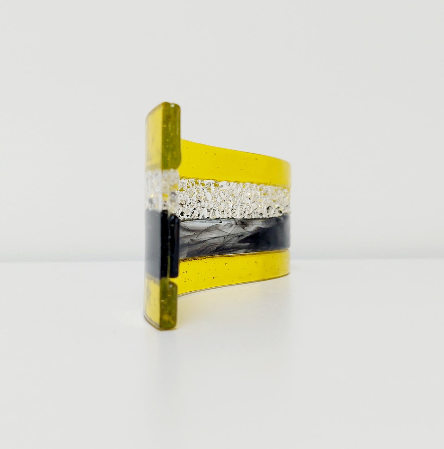 November Sunshine Glass Art Wave, Yellow and Black Sculpture