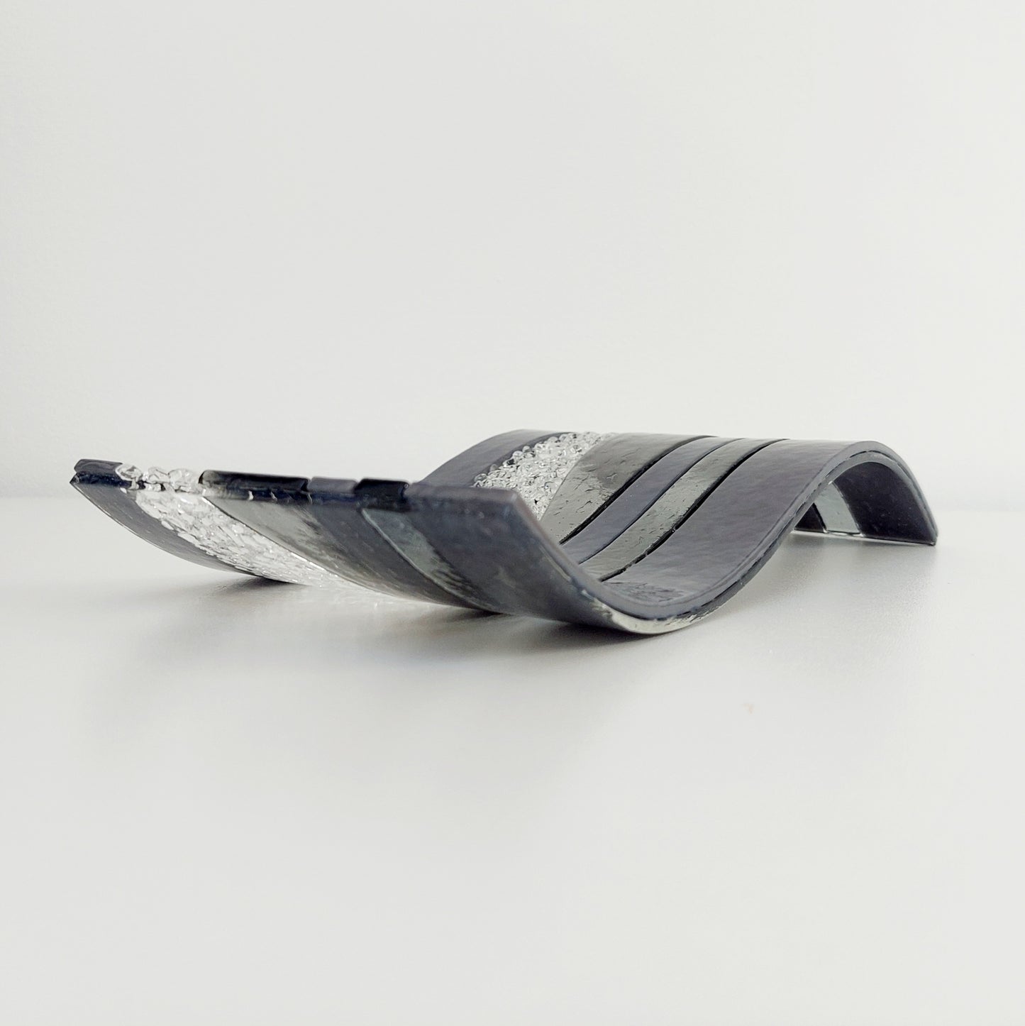 Contemporary Grey Glass Wave Sculpture, Monochrome Decor