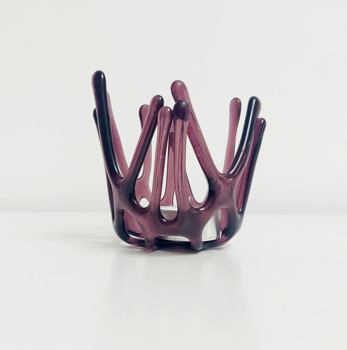 Handcrafted Plum Glass Candle Holder | Asymmetrical Art Sculpture
