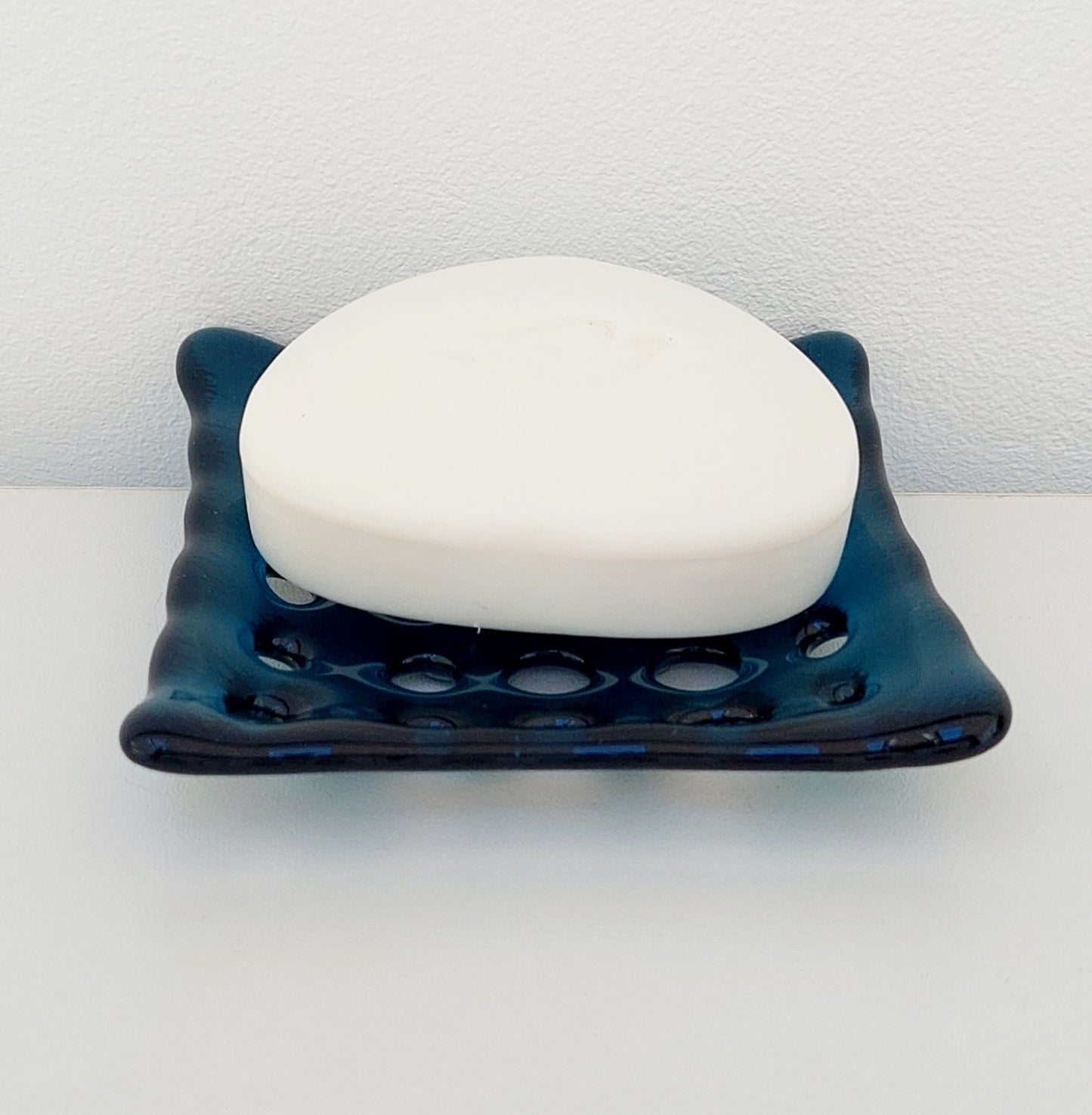 Sea Blue Glass Soap Dish with Holes