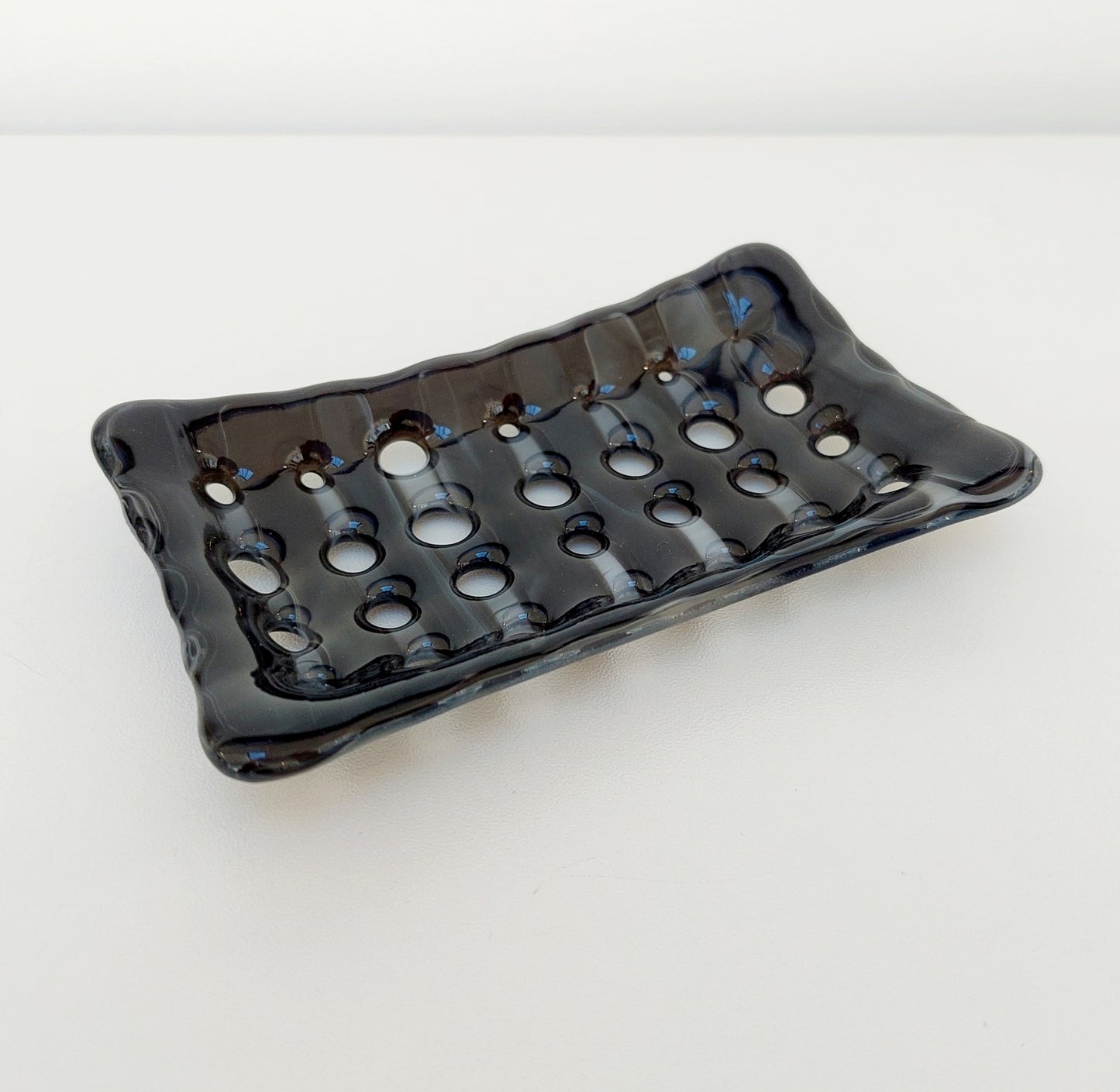 Rectangular Stone Grey Glass Soap Dish with Holes
