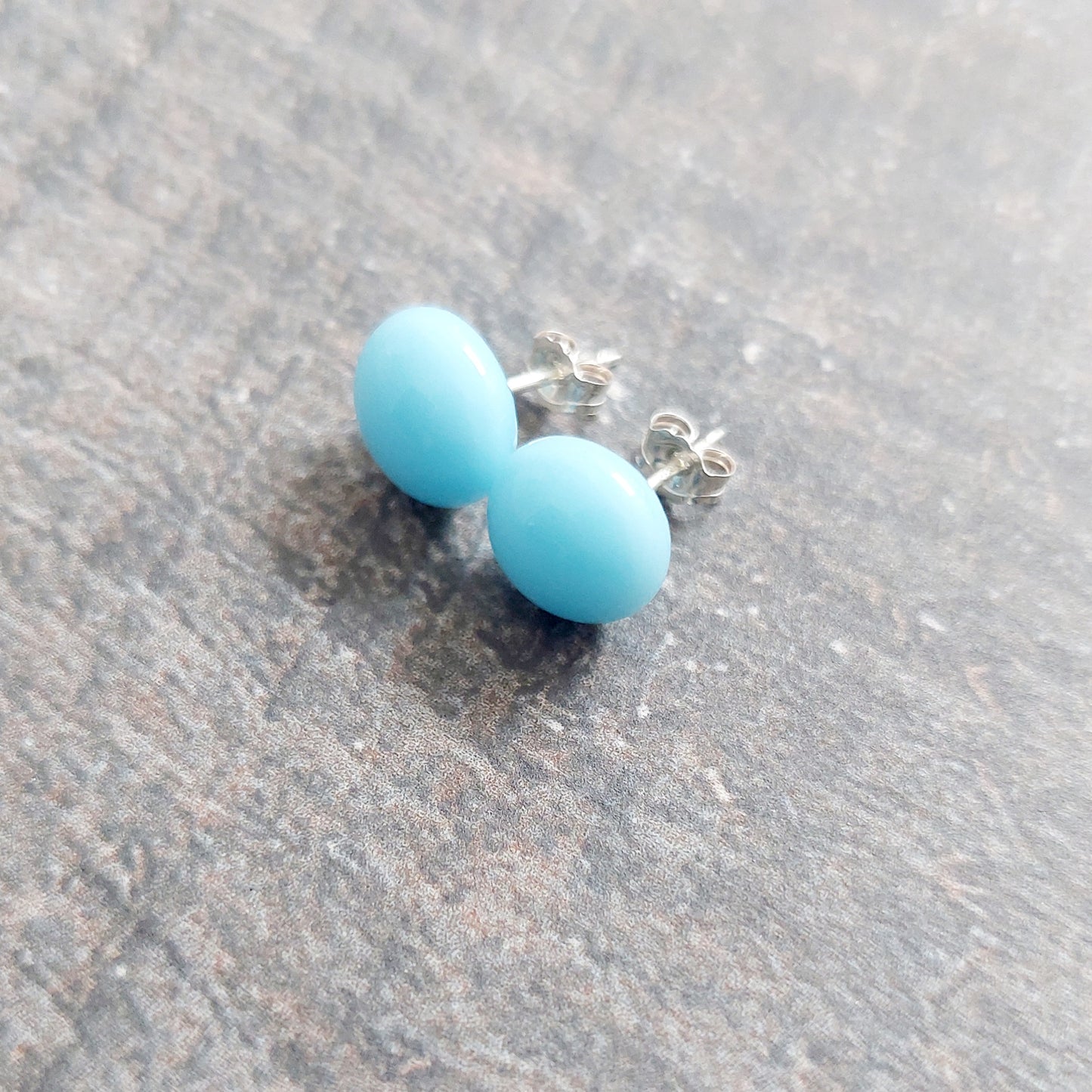 Ice Blue Glass Stud Earrings with Sterling Silver Posts