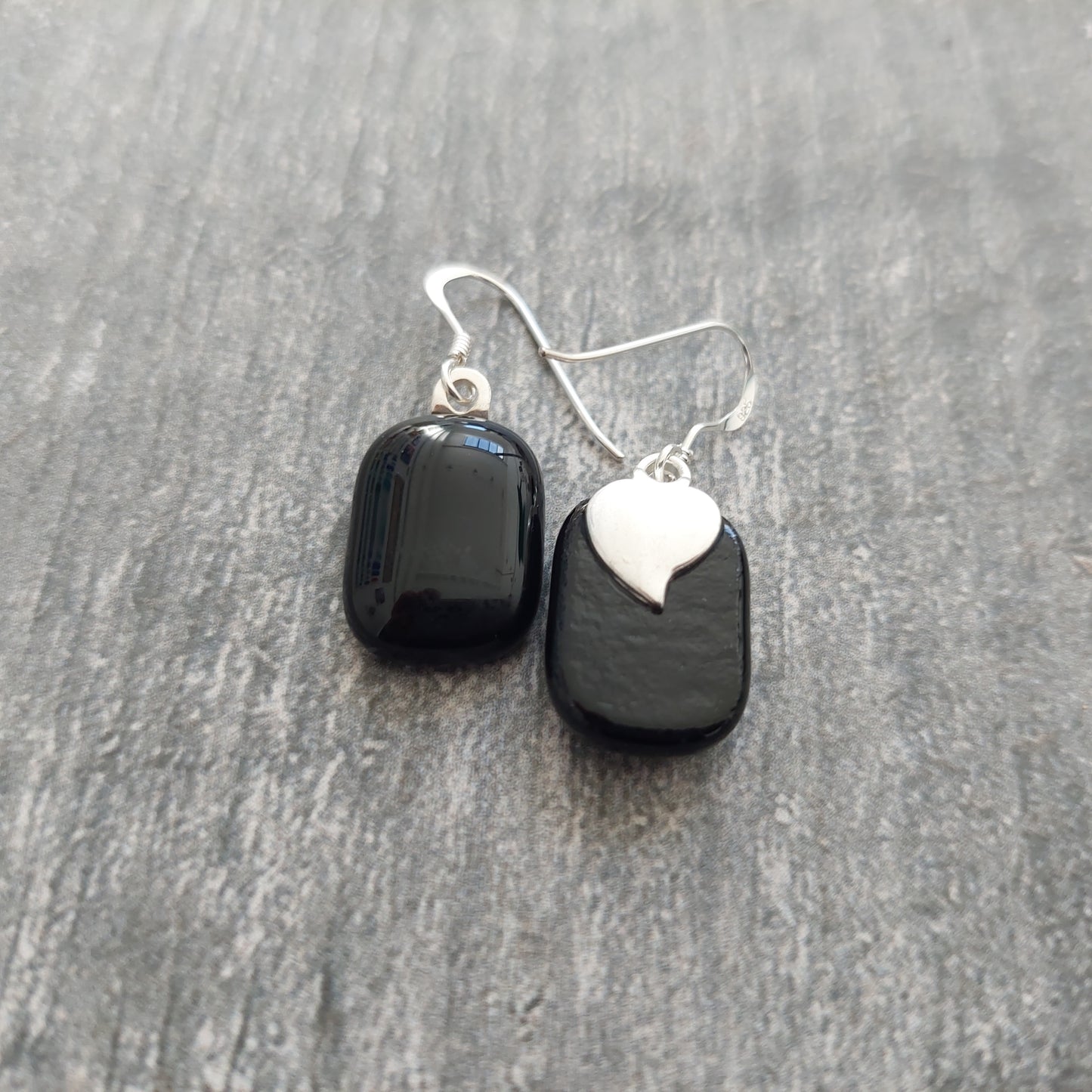 Black Fused Glass Drop Earrings