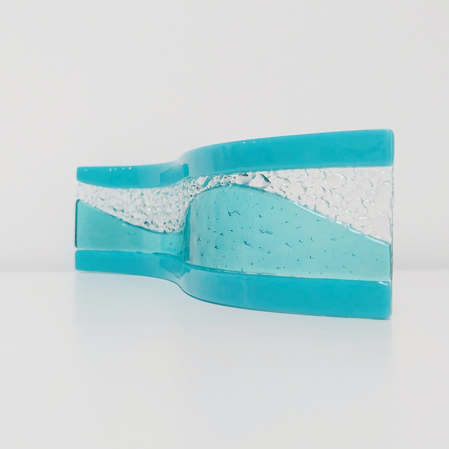 Aqua & Turquoise Glass Art Wave Ornament