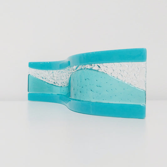 Aqua & Turquoise Glass Art Wave Ornament