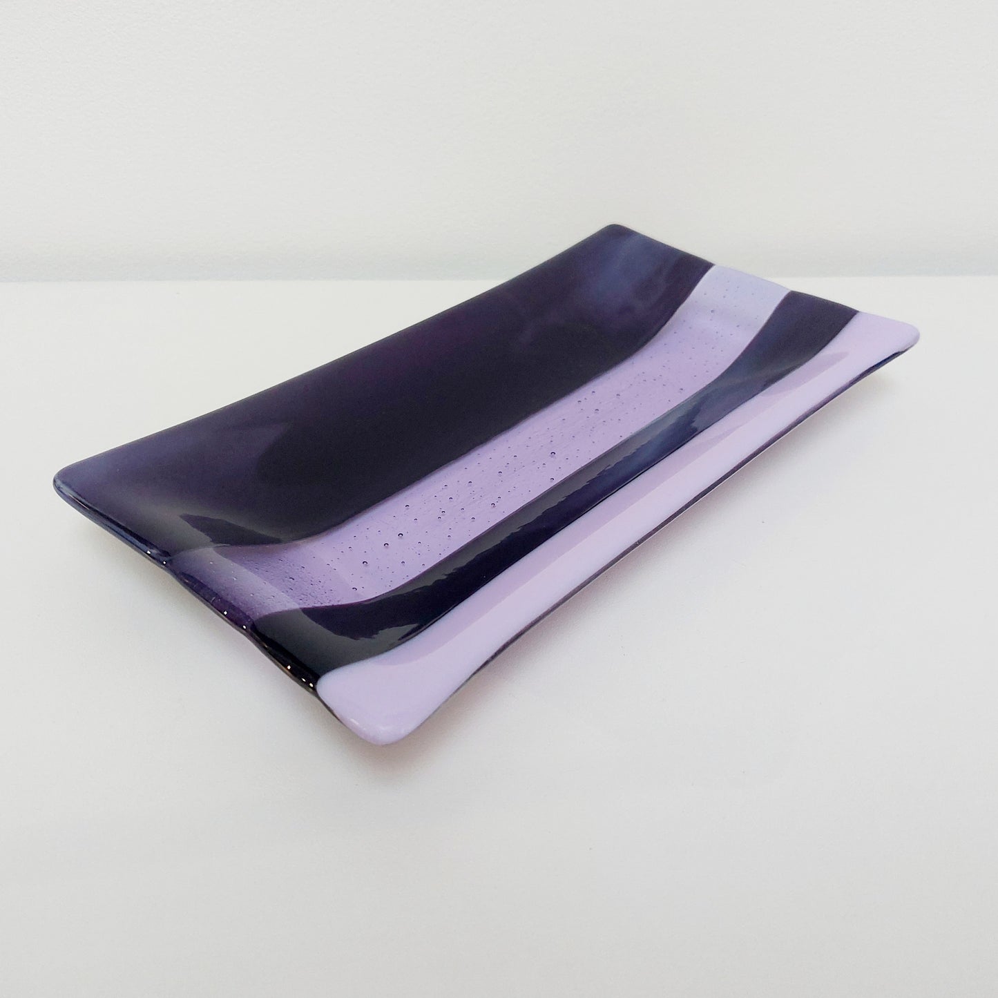 Midnight Glass Art Platter, Handmade Lilac and Purple Plate