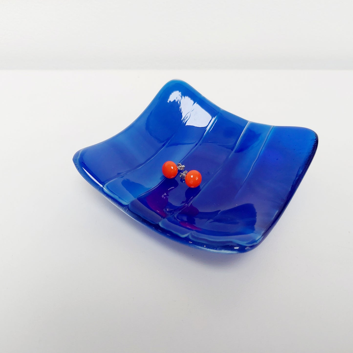 Blue Glass Art Trinket Bowl