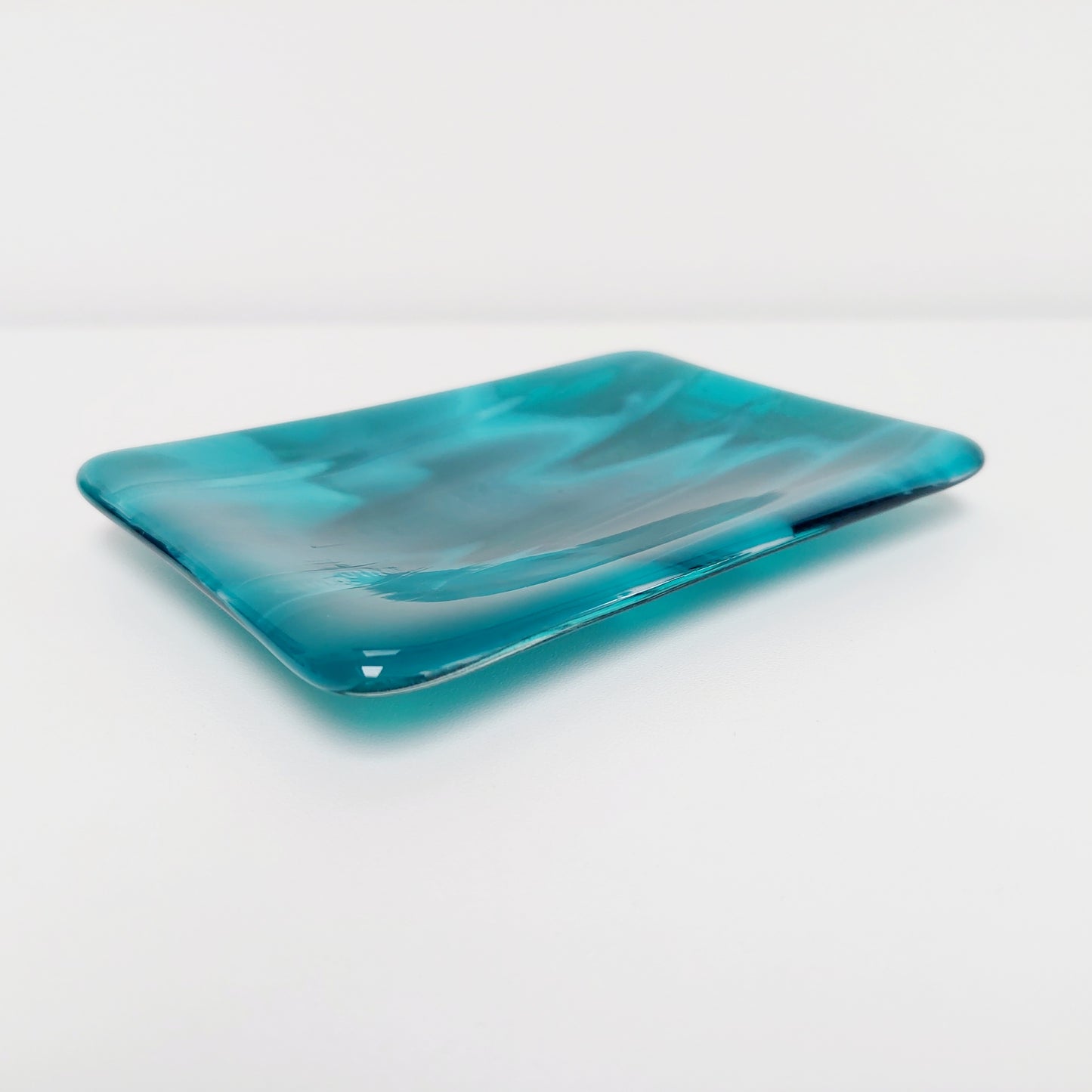 Teal Fused Glass Trinket Dish or Soap Tray: 10 x 14 cm