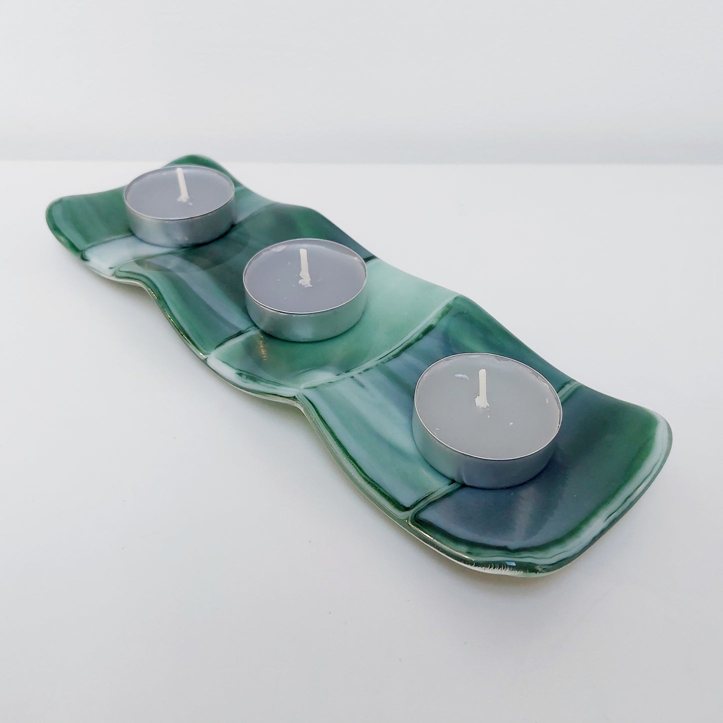 Aventurine Green Glass Tealight Stand, Summer on the Fells Collection