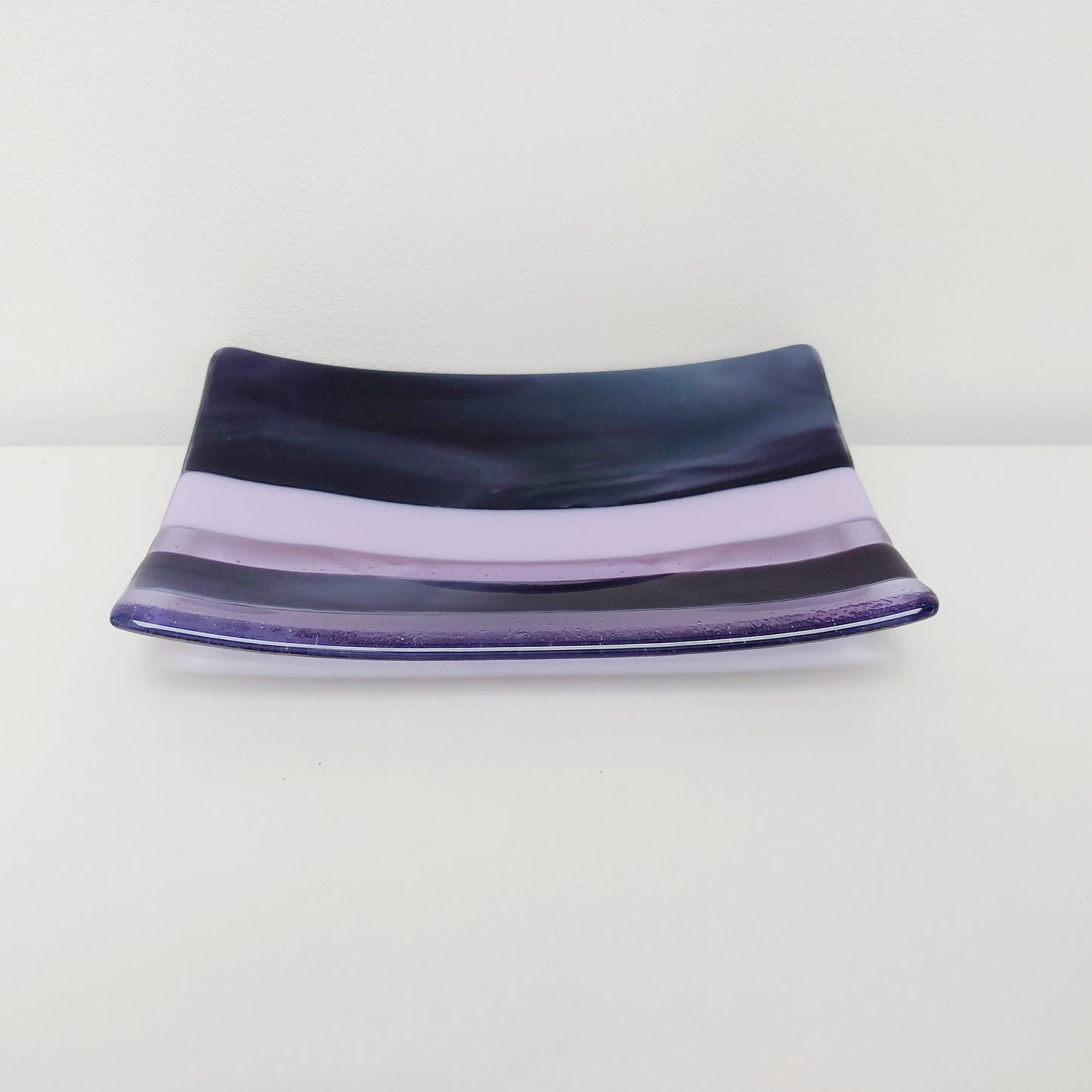 Midnight Glass Art Plate, Handmade Lilac and Purple Decorative Tray