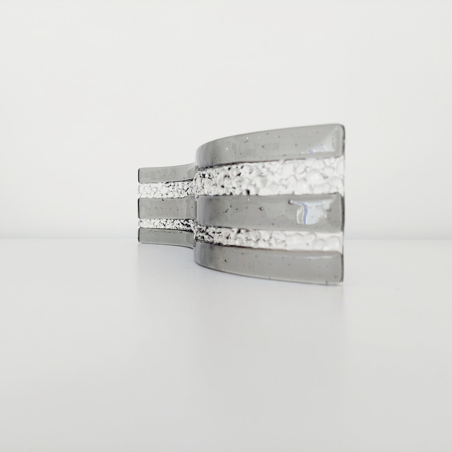 Silver Grey Glass Art Wave Handcrafted in the Lake District, Monochrome Ornament