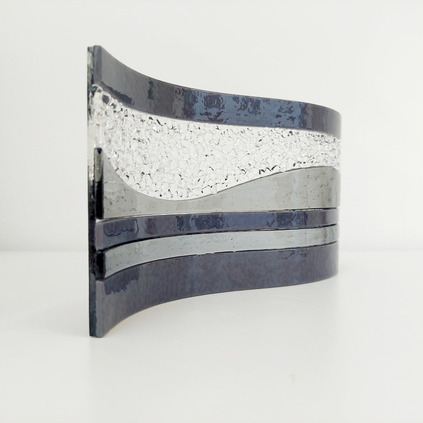 Contemporary Grey Glass Wave Sculpture, Monochrome Decor